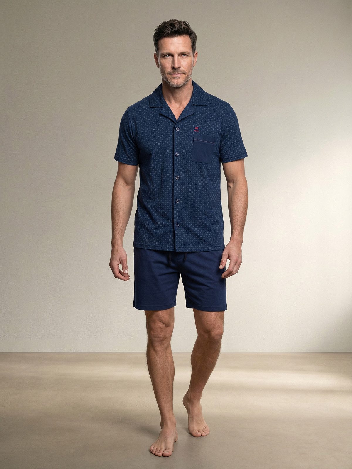 Henry Terre Shorty Karl Uni Shorts Brusttasche Pyjama Set Kurz