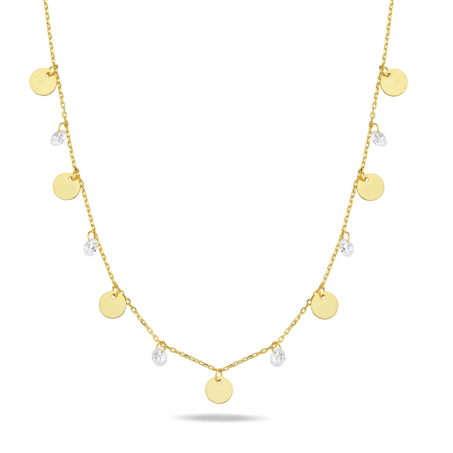 Nisan Kette und Anhänger Set, 925er Silber Damen Halskette – Vergoldete Plättchen-Kette mit Zirkonia