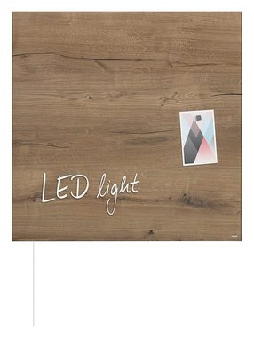Sigel Magnettafel, Sigel GL405 Glas Magnetboard LED Beleuchtung 48x48 Natural Wood