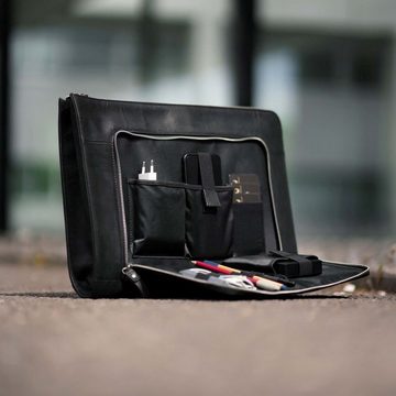 Donbolso Laptoptasche Notebook-Hülle London schwarz 13,3 Zoll DIN A4 Ultrabook Echtleder, Schwarz M Leder