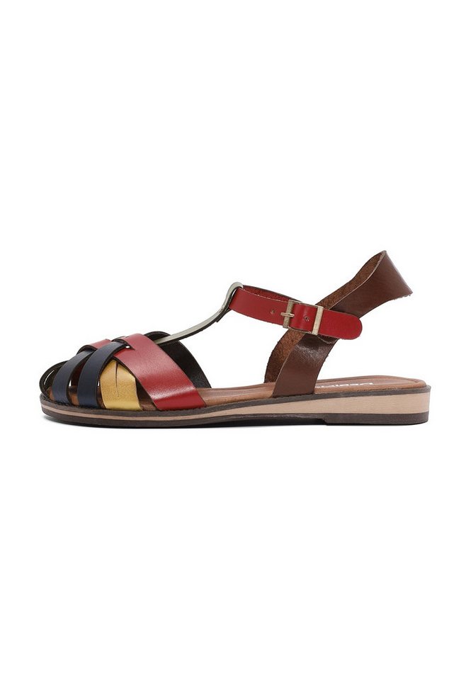 Derimod Sandalen aus Leder Sandale Echtes Leder, Lederfutter, TPU-Sohle, Fesselschnalle, Gewebtes Design