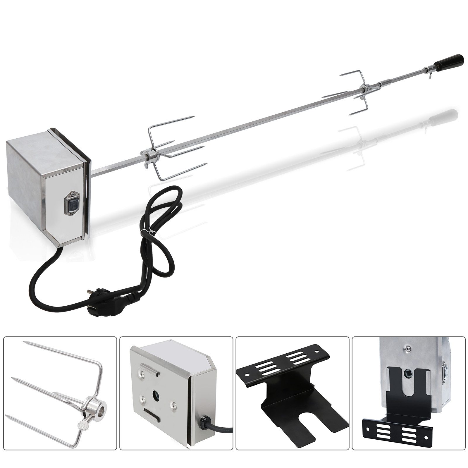 Clanmacy Grillspieß Drehspieß Universal Grill-Drehspieß, Rotisserie Pro für Gasgrill (Edelstahl Spieß Set 107cm passend für Weber Spirit Gasgrill, Grillrost, Grillwerkzeug-Set), Wiederverwendbar, Rostbeständig