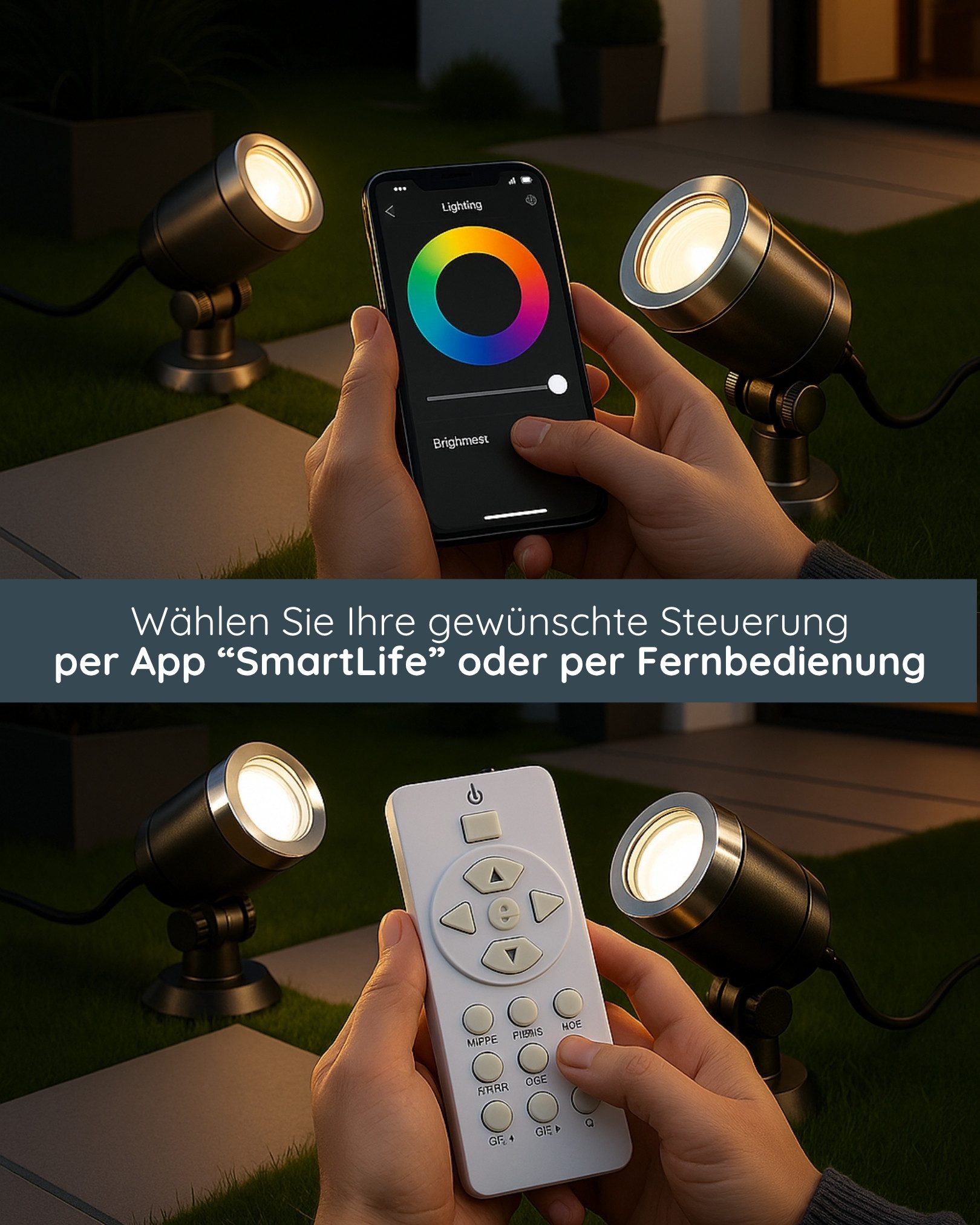 MeLiTec LED Gartenstrahler GL24, LED fest integriert, Steuerung per App oder Fernbedienung, RGB, LED-Gartenlampe im 2er-Set