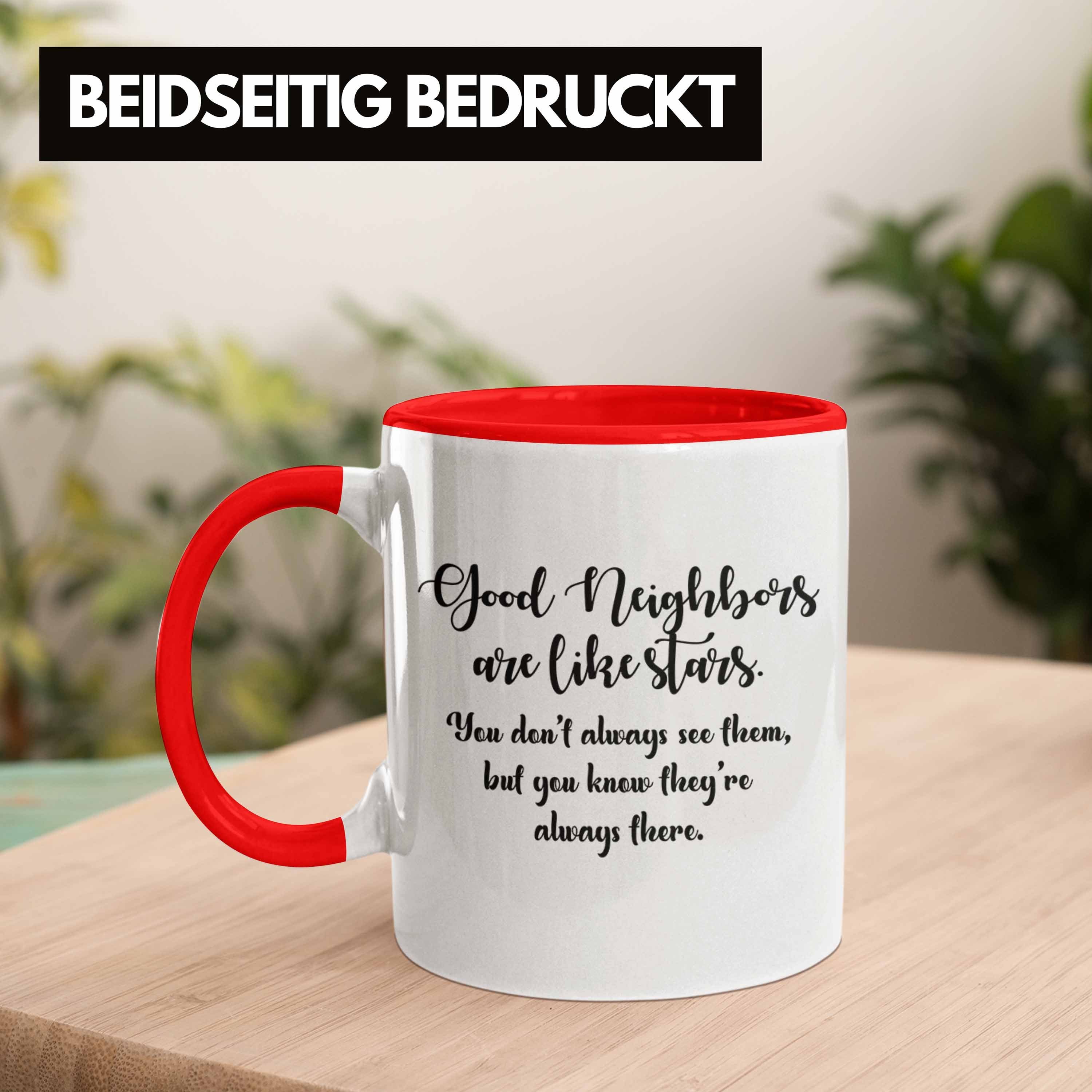 Trendation Trendation Rot Nachbar für Welt Nachbarn - der Nachbarn Geschenk Beste Bester Nachbarin Geschenkidee Tasse Tasse