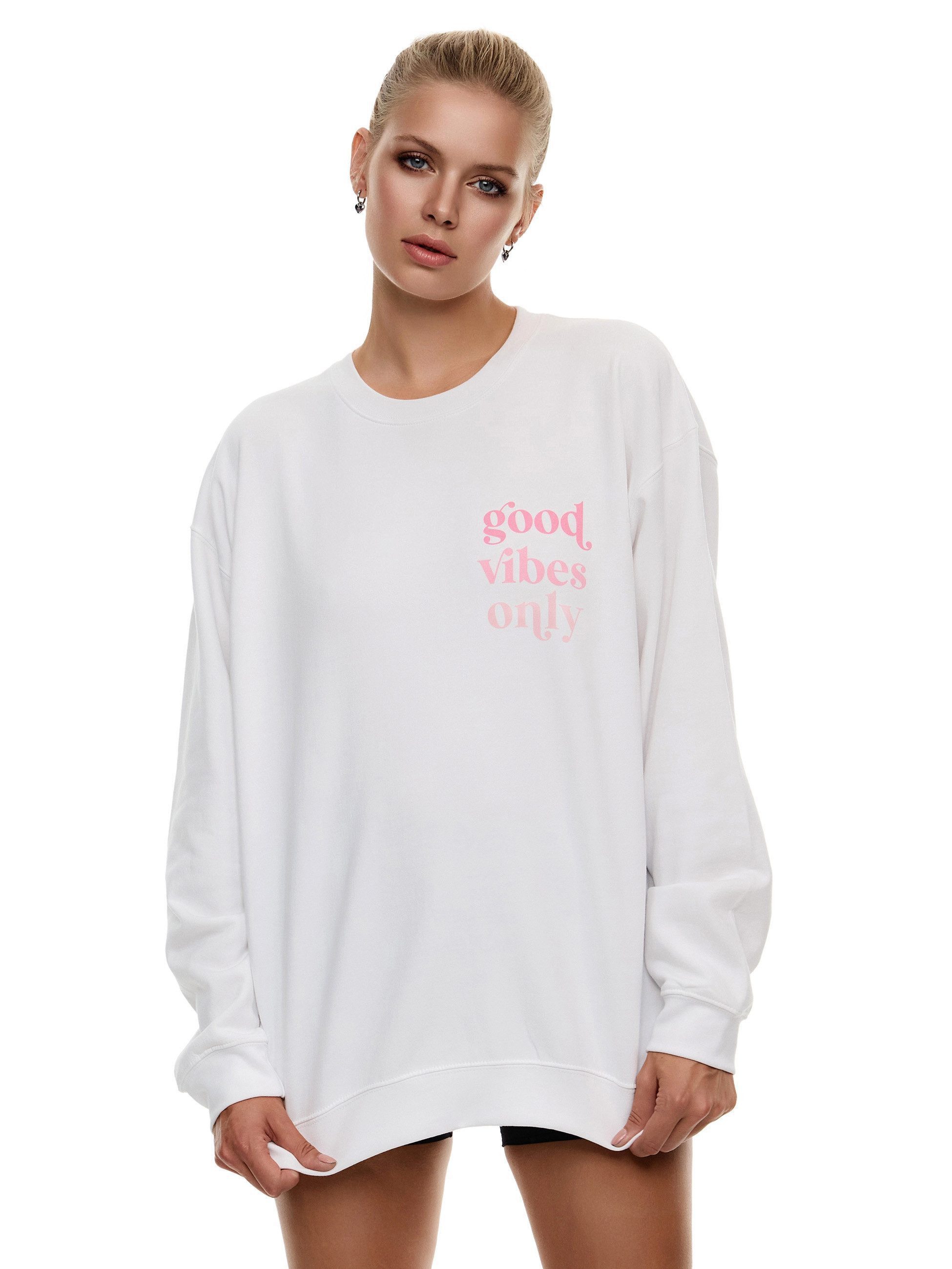 Worldclassca Sweatshirt Worldclassca Oversized Sweatshirt Good Vibes Print Langarm Pullover Freizeit Shirt