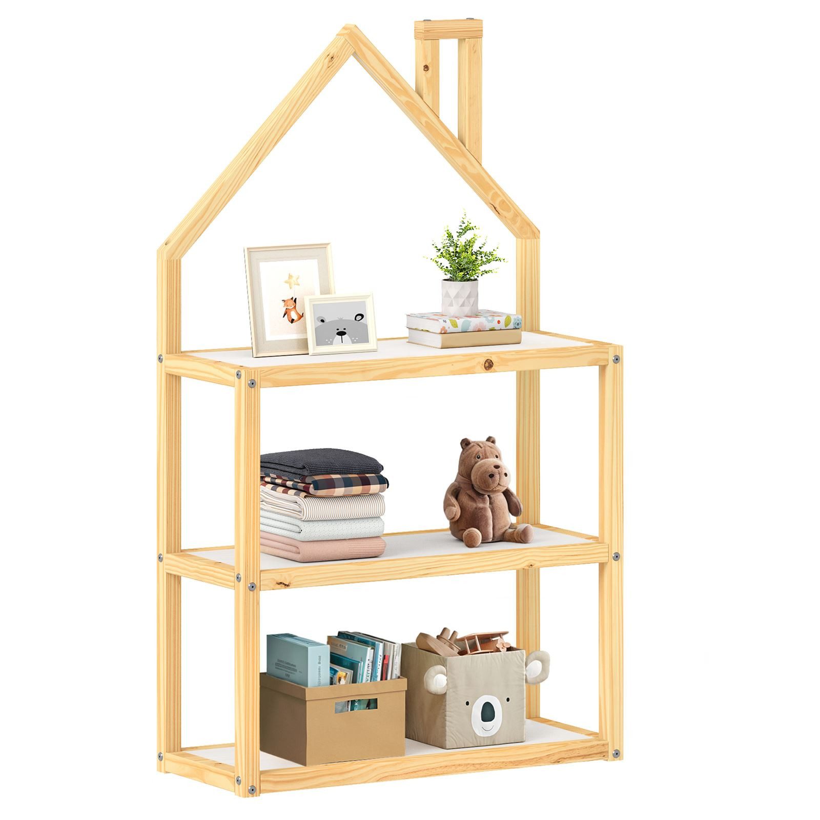 IDIMEX Kinderregal LENISE, Kinderzimmer Bücherregal in Hausform aus Massivholz Natur/Weiß