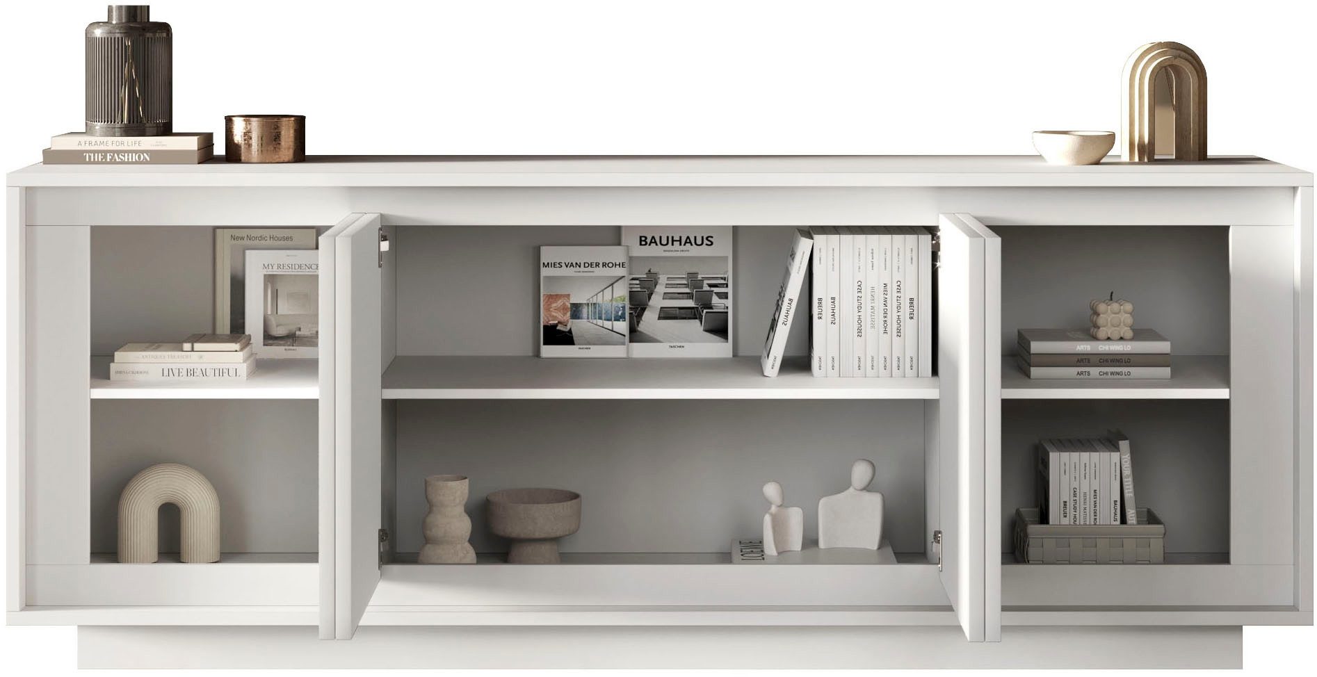 Home affaire Sideboard Sky, B/T 207/50 cm, Kommode/Anrichte/Stauraumschrank, 4 Türen, Softclosing, Korpus & Front 22 mm stark, Rahmen-Optik