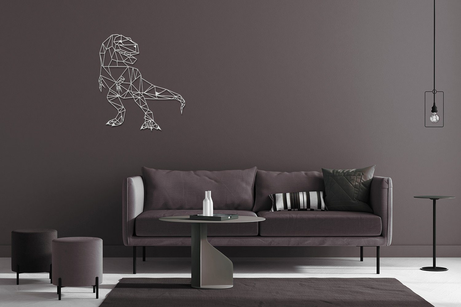 Wanddekoobjekt WB01-SI tuning-art Wandkunst Dino Silber Metallschild Deko Stahl Wanddekoration