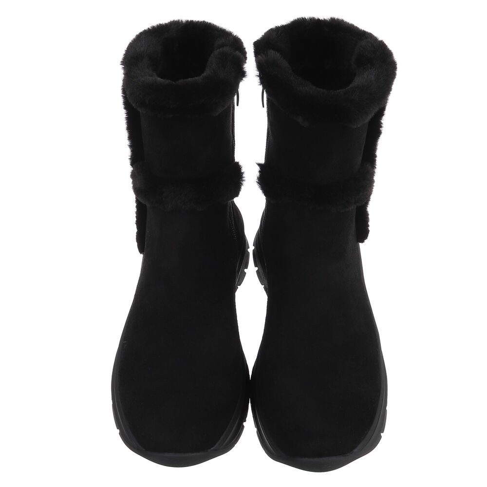Ital-Design Damen Stiefeletten mit kuscheligem Futter für Alltag Plateaustiefelette (90649006) Keilabsatz/Wedge Stiefeletten in Schwarz
