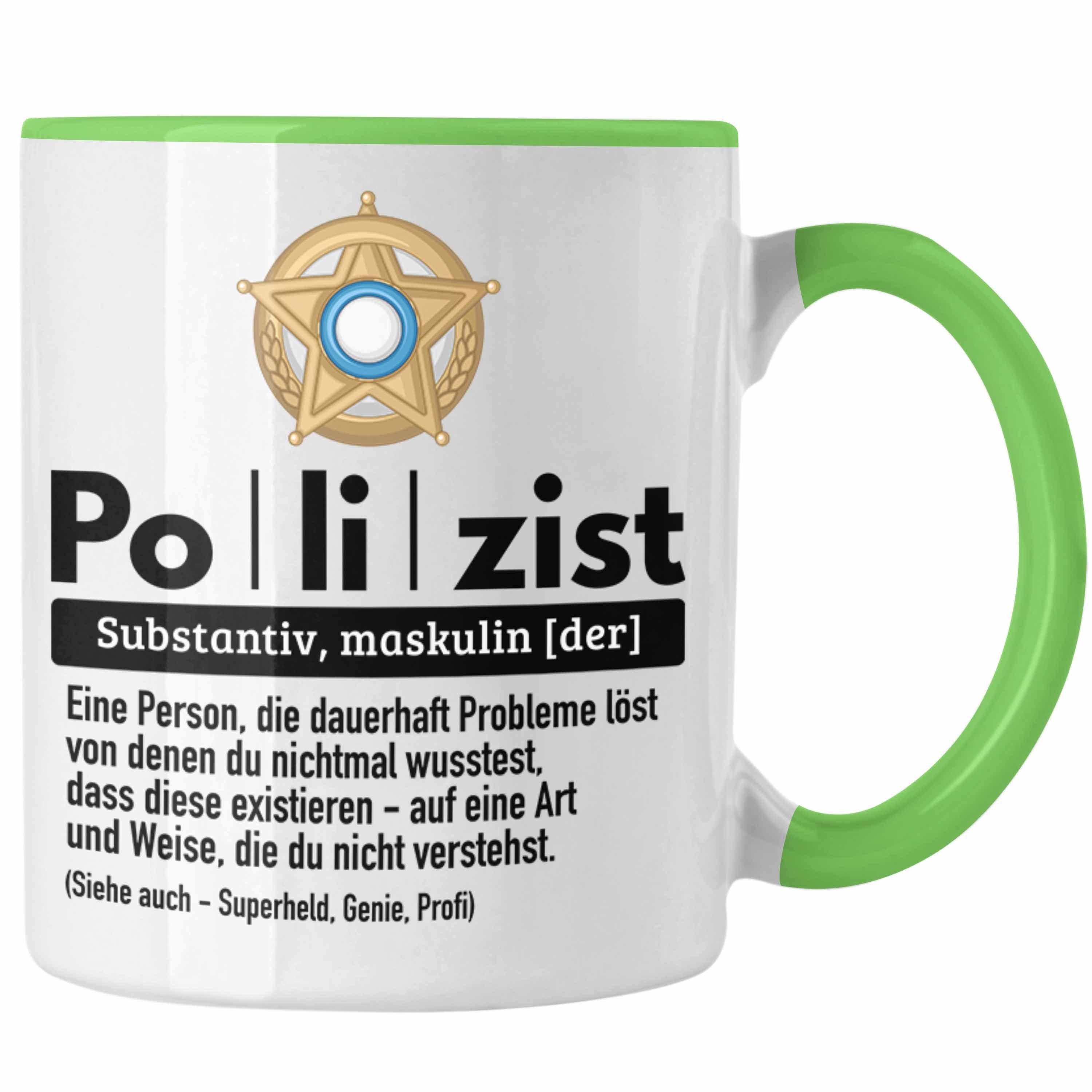 Trendation Tasse Polizist Tasse Geschenk Lustiger Spruch Definition Bester Polizei Grün