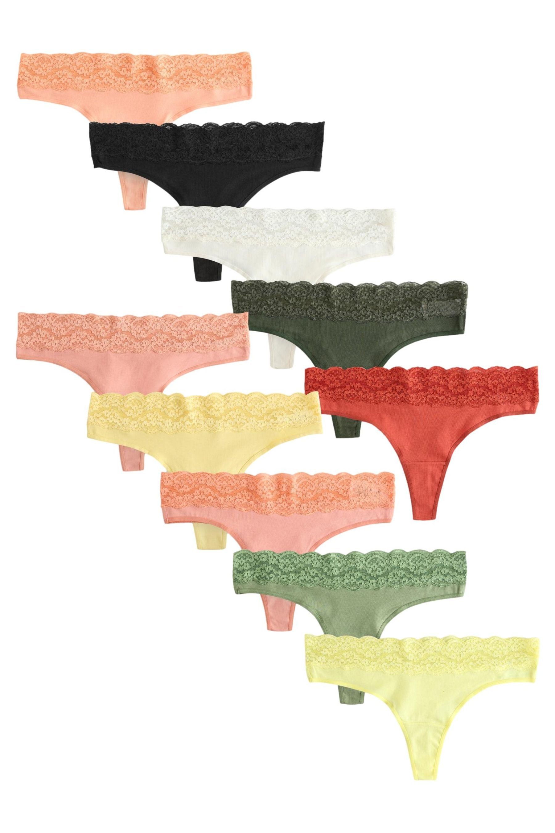 Next String 10er-Pack Baumwollslips mit Spitze, Tanga (10-St)