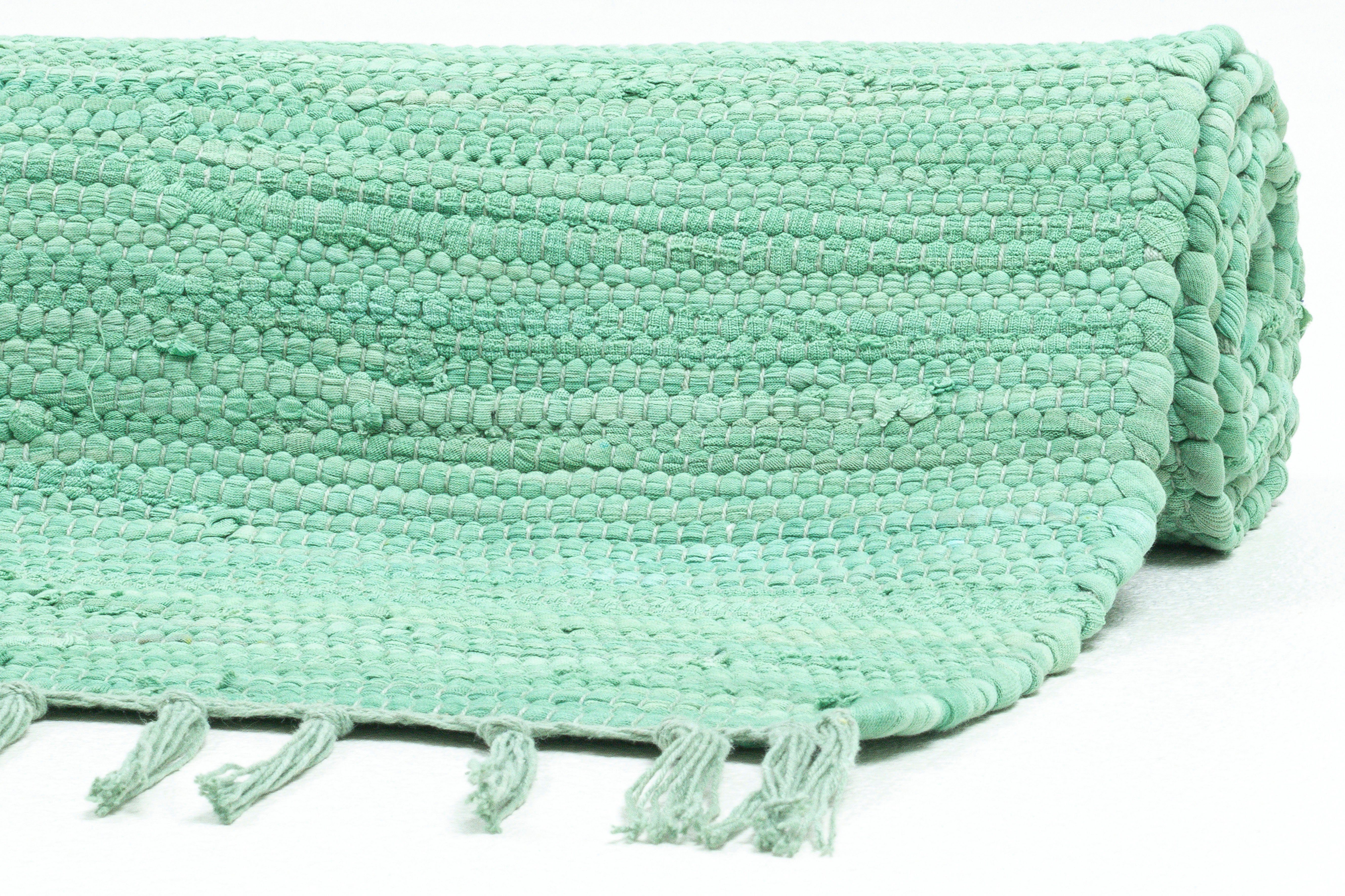 Teppich Happy reine Baumwolle, Cotton, Höhe: 5 Flachgewebe, mint mm, handgewebt, Teppich, rechteckig, Fransen Handweb mit THEKO