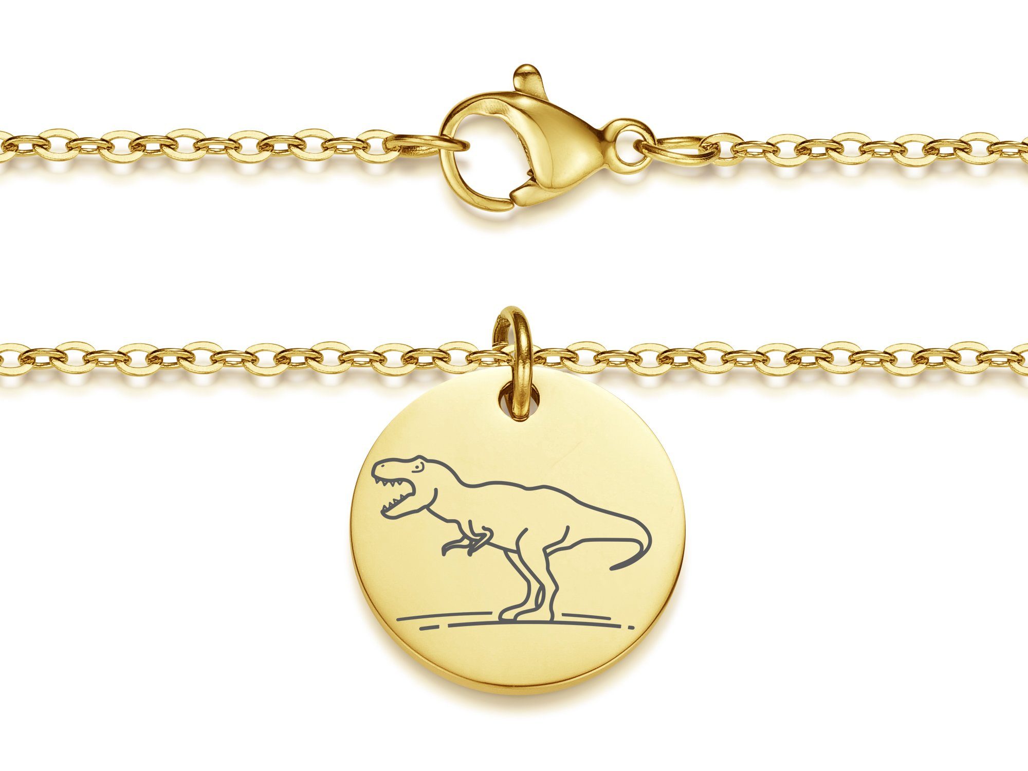 Silberkettenstore Kette mit Anhänger Edelstahl, und gold Halskette zwei - mit Anhänger Längen vier Farben T-Rex