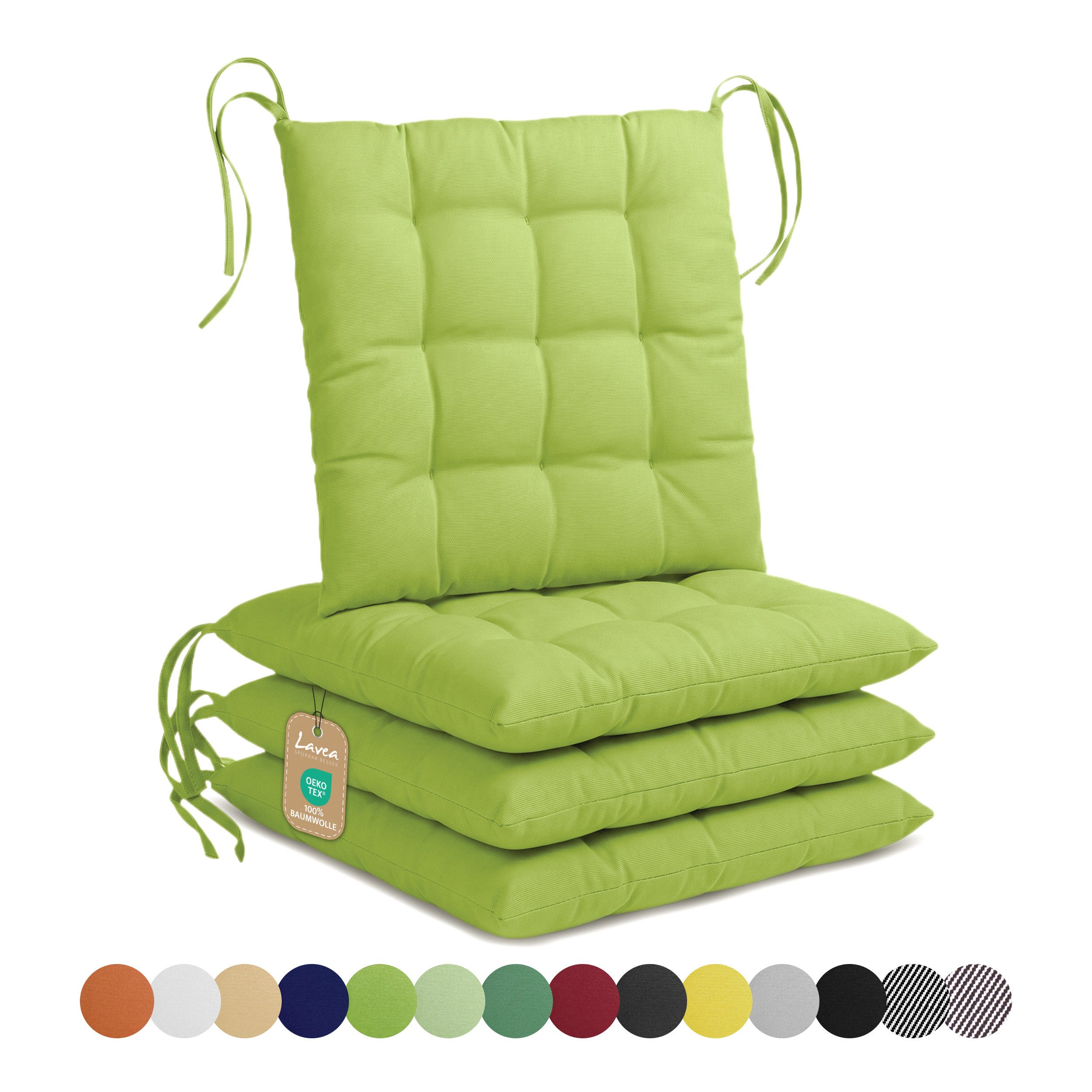 Lavea Stuhlkissen Lavea® Sitzkissen & Stuhlkissen 40x40 cm – 4er/8er Set, 40x40x3 cm, mit Stoffbändern, Indoor & Outdoor, für Garten & Balkon