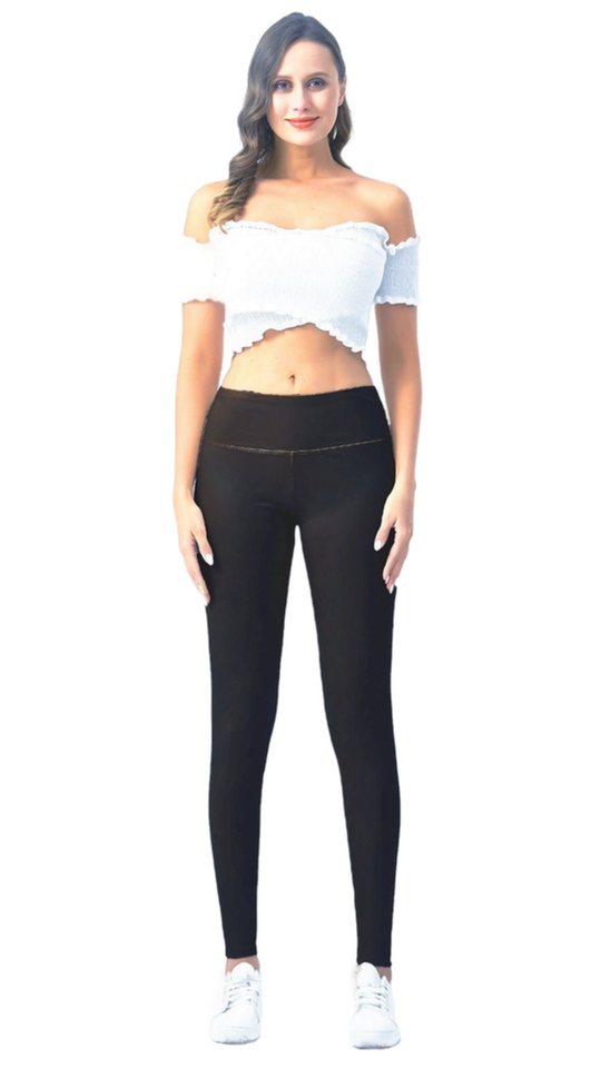 cofi1453 Leggings Leggings Hose Leggins Leder-Optik Hohe Taille Basic Unifarben Damen