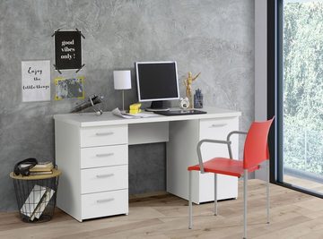 FORTE Schreibtisch NET, B 145 x H 77 x T 60 cm, Weiß matt, 4 Schubladen, 1 Tür