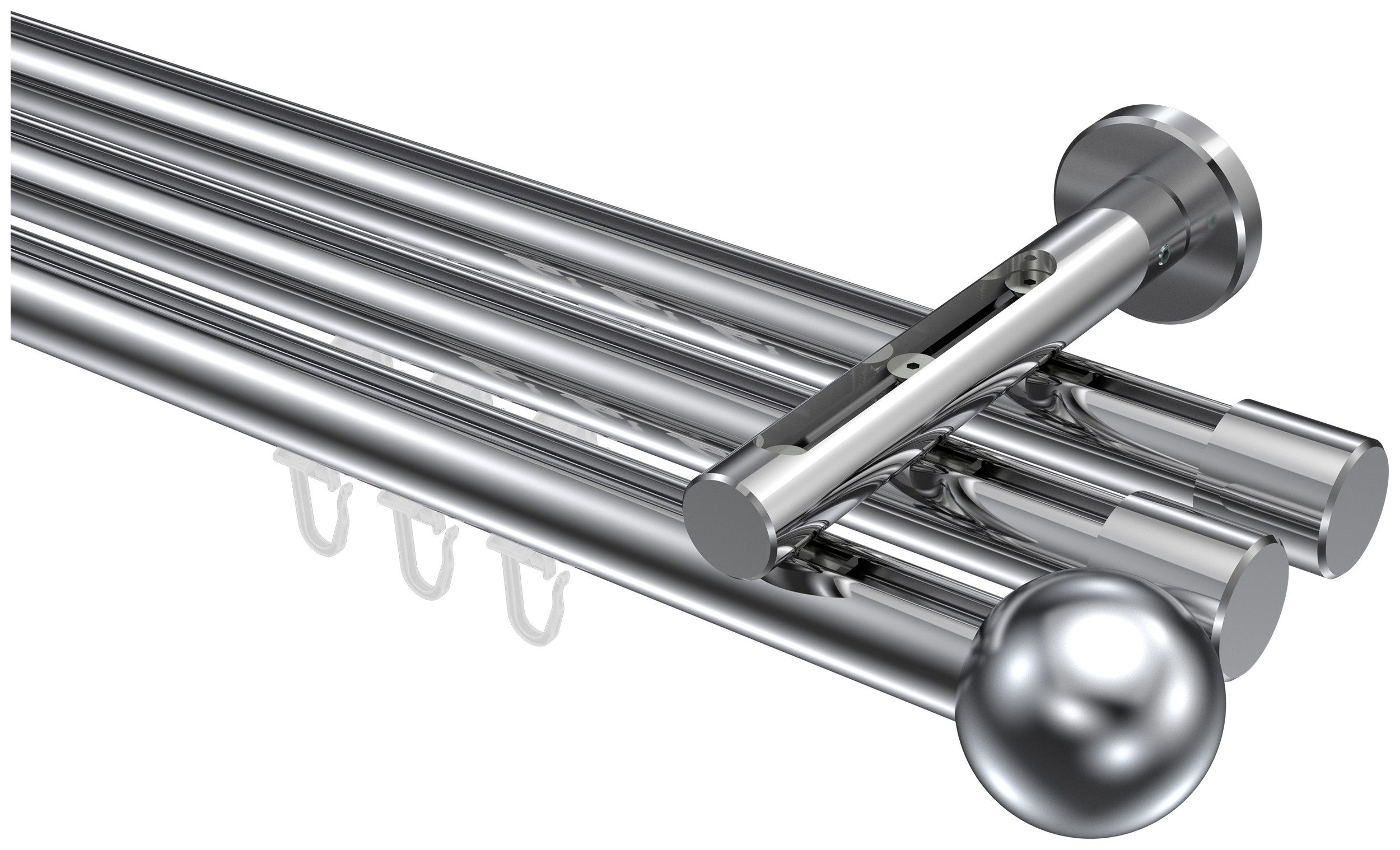 INTERDECO Innenlaufschiene Siteno Luino, Ø 20 mm, 3-läufig, Fixmaß, kürzbar, Wandmontage, Aluminium, Chrom