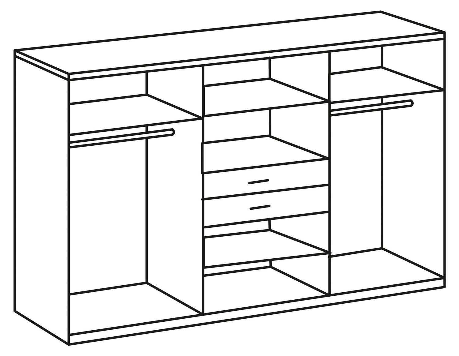 Wimex Kleiderschrank Vanea (mit Türen, Schubladen, Einlegeböden, Kleiderstangen, 1-St., moderne Optik, mit Spiegel, Kunststoffgriffe) 270x58x208cm weiß graphit