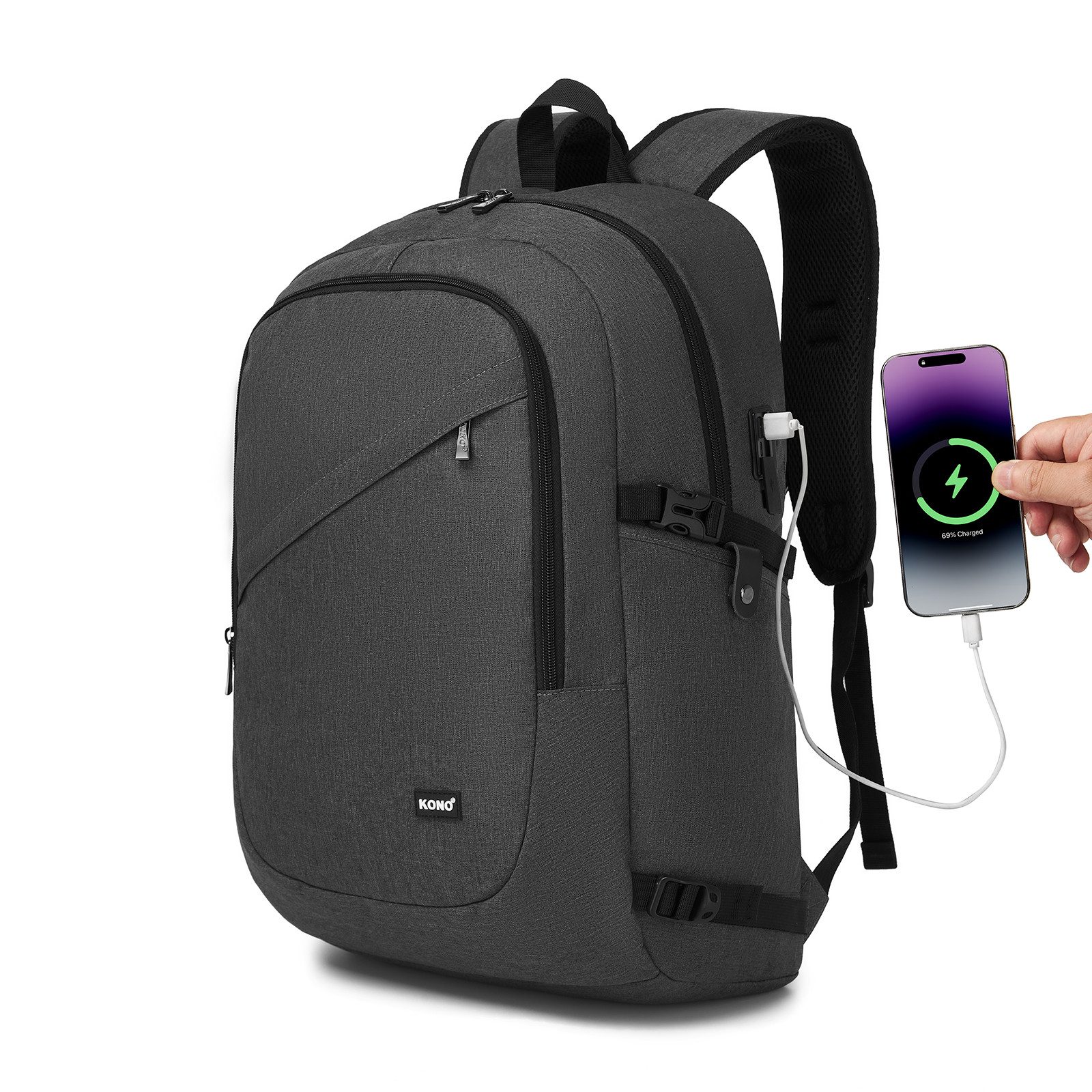 KONO Notebook-Rucksack Wasserdichter Laptop-Rucksack mit USB-Ladeport günstig online kaufen
