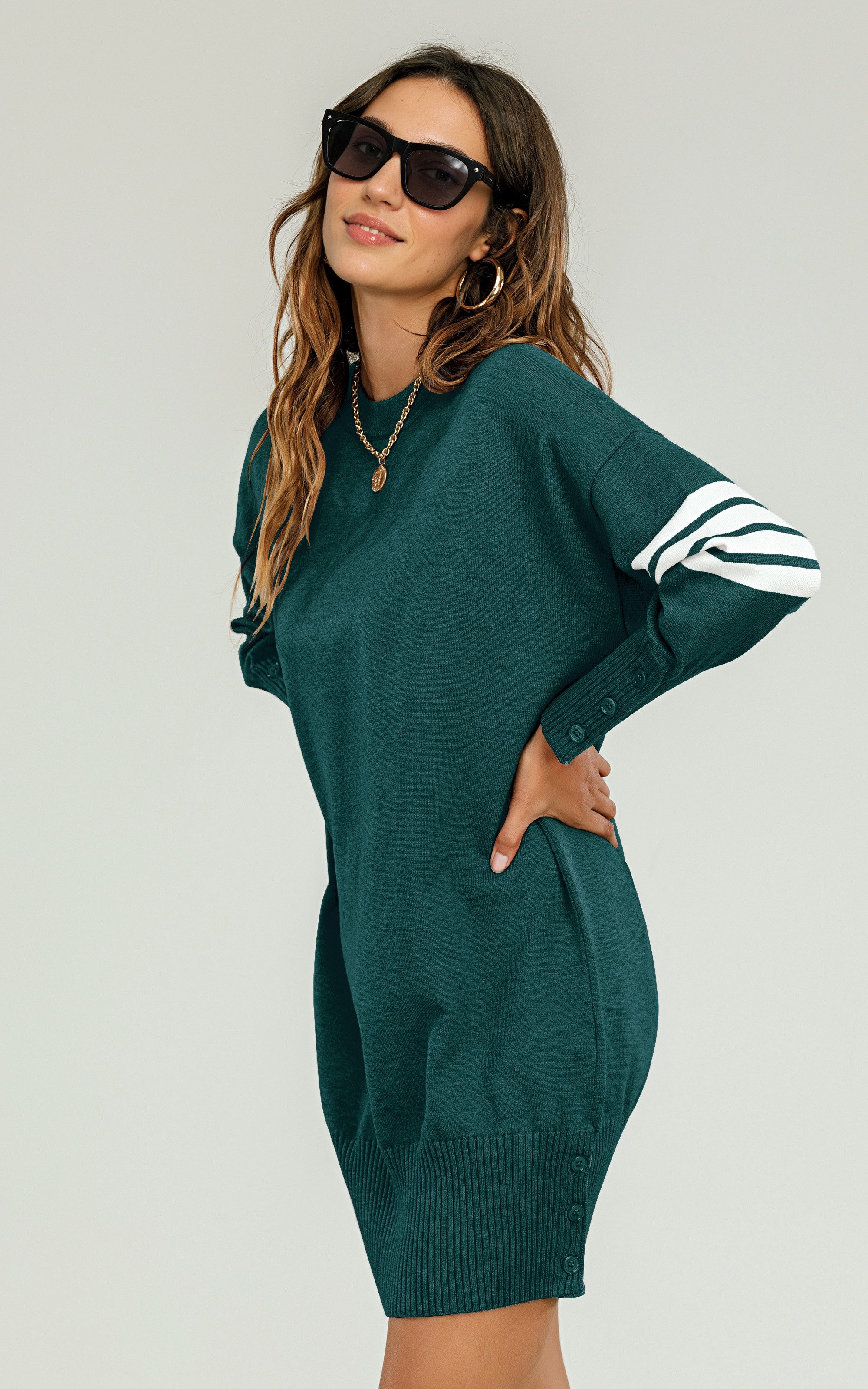 FS Collection Strickkleid Damen Gestricktes Tunika Pulloverkleid Strickkleider Longpullover (Einheitsgröße: UK 8–16 / EU 36–44, 5 Farben : Grau, Schwarz, Navy, Dunkelgrün und Olivgrün) 56 % Viskose, 26 % Polyester und 18 % Wolle