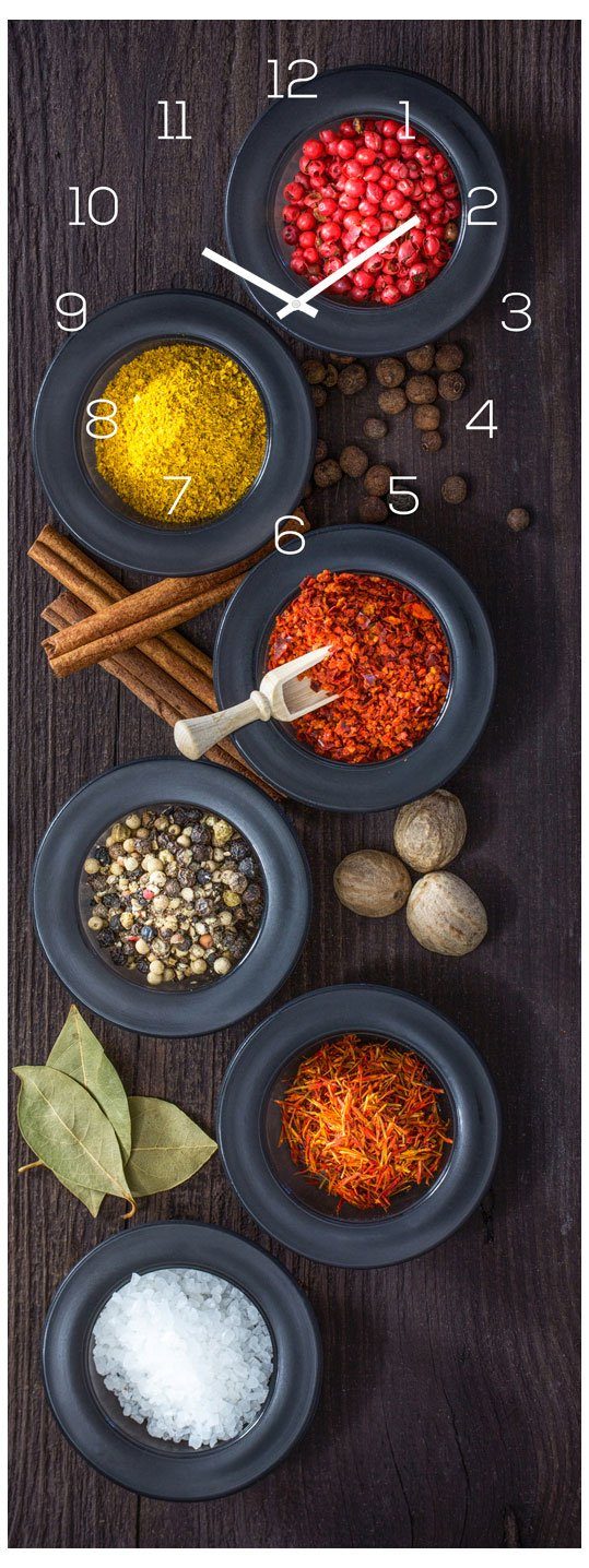 Levandeo® Wanduhr (Wanduhr Glas 20x60cm Glasuhr Uhr Glasbild Gewürze Küche günstig online kaufen