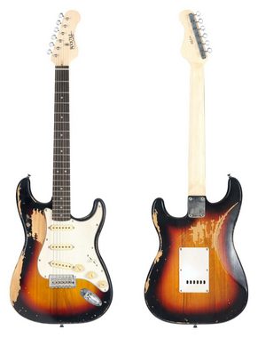 Rocktile E-Gitarre Vinstage ST-BBSB Sunburst - Relic-Gitarre in Aged-Style, 3x Single Coil Pickup