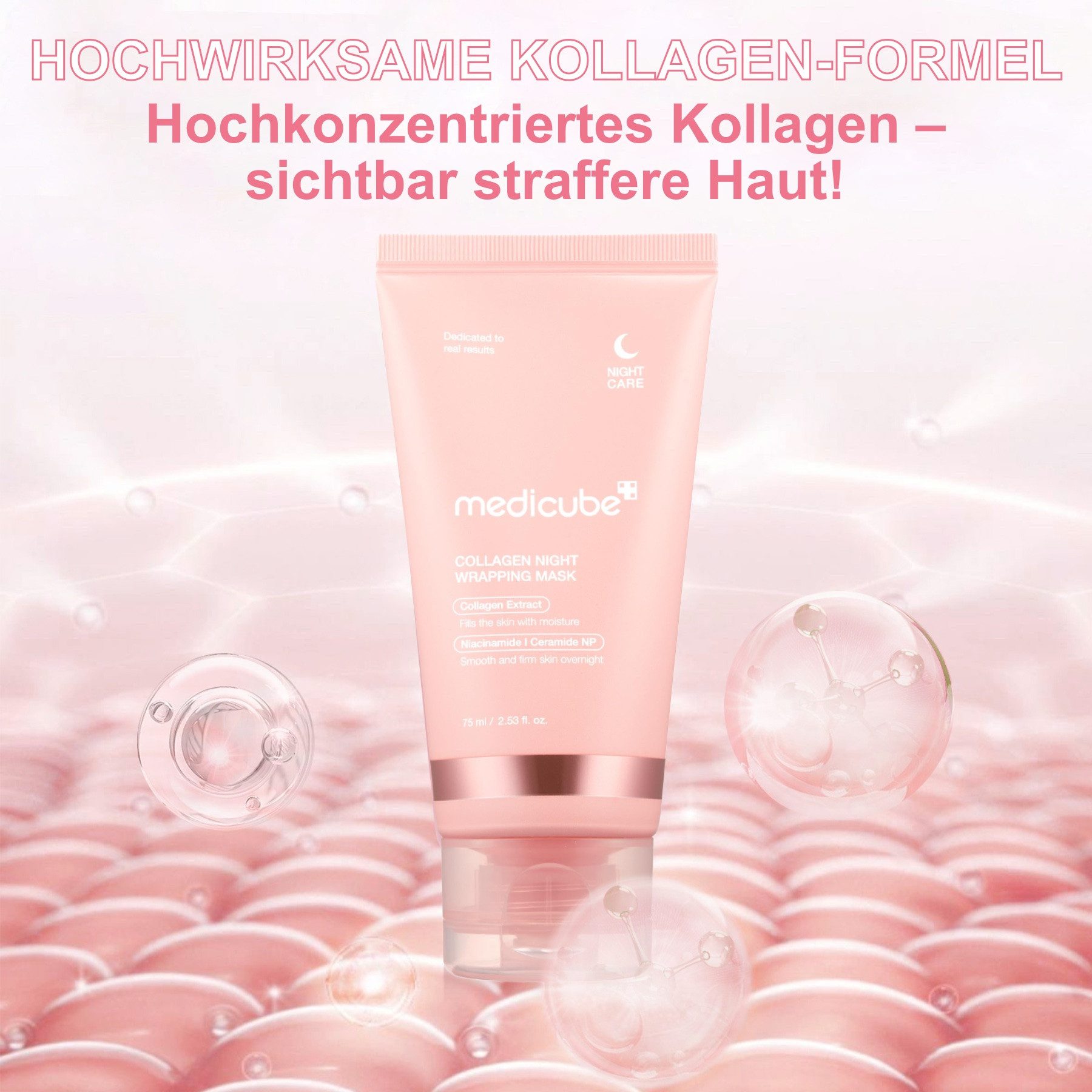 Medicube Gesichtsmaske Collagen Night Wrapping Mask Kollagen Nachtmaske Gesichtsmaske 75ml, 2-tlg., Anti-Aging, spendet Feuchtigkeit, Nachtmaske