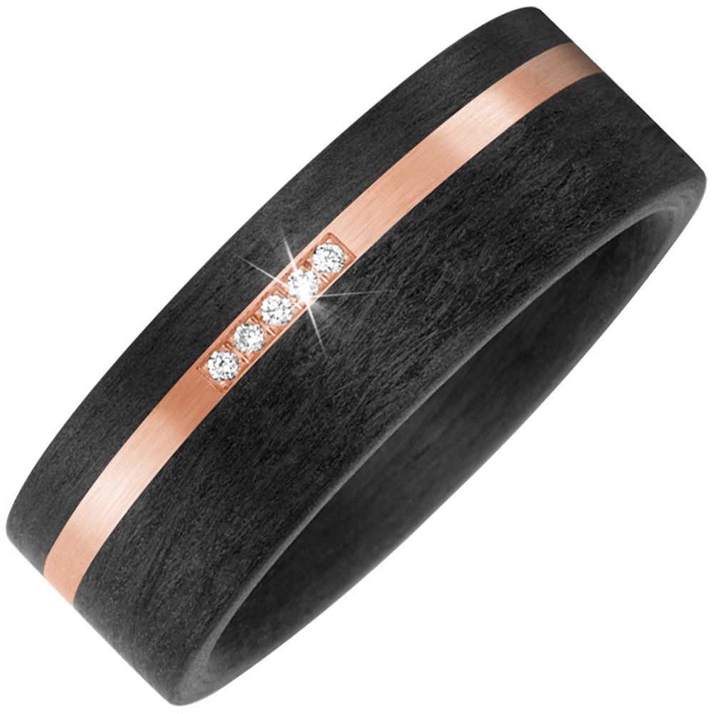 Schmuck Krone Diamantring Ring mit 5 Brillanten Carbon & 585 Rotgold, Gold 585