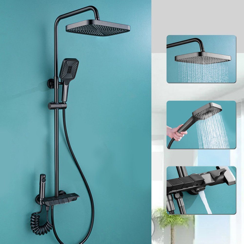 Brausegarnitur Duschset Duschsystem Duscharmatur Duschpaneel mit Regendusche schwarz