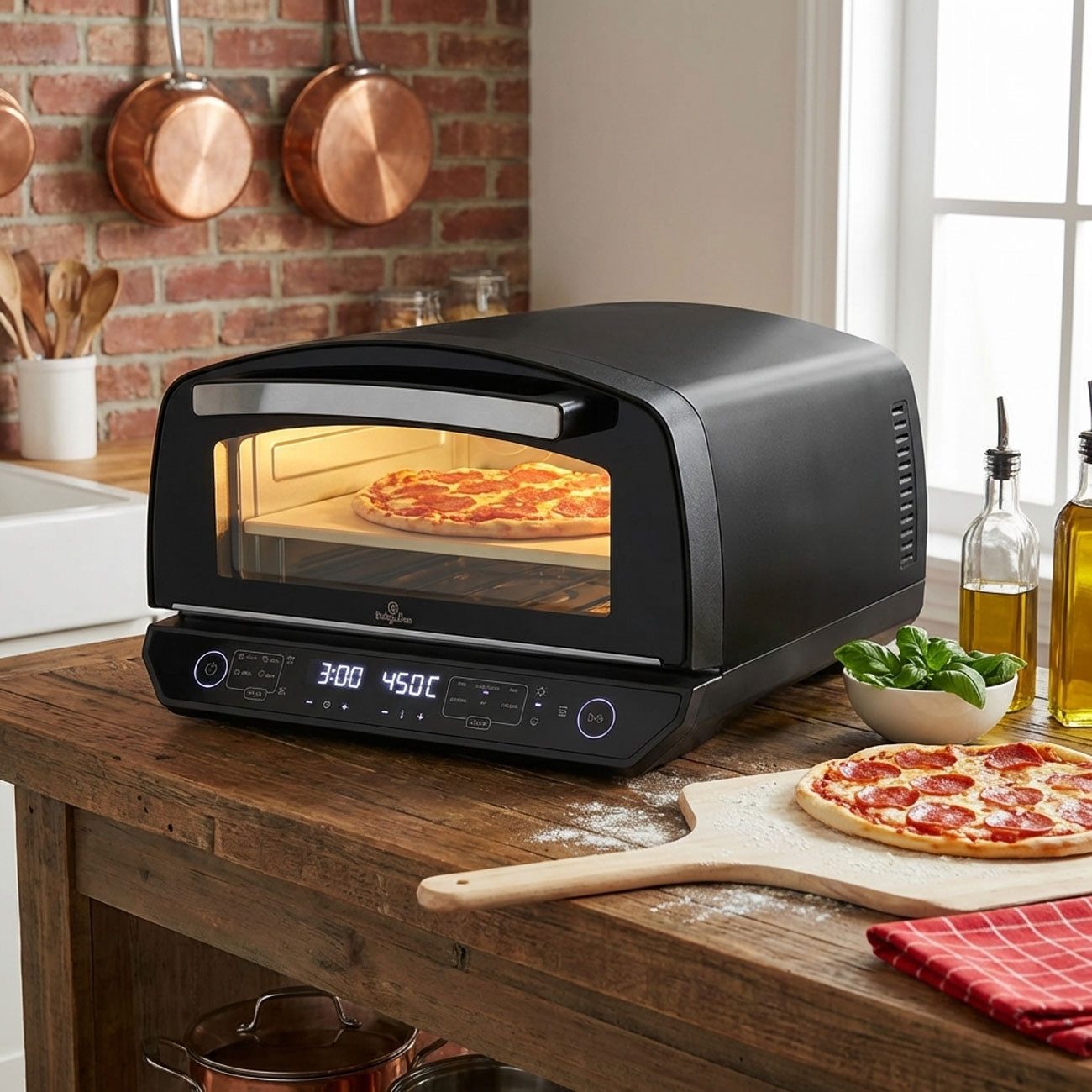 Berlinger Haus Pizzaofen Profi Pizzaofen elektrisch 450°C, Touch 10 Modi für 33cm Pizza, Elektrischer 450°C Indoor-Pizzaofen mit Touch-Display & 10 Programmen