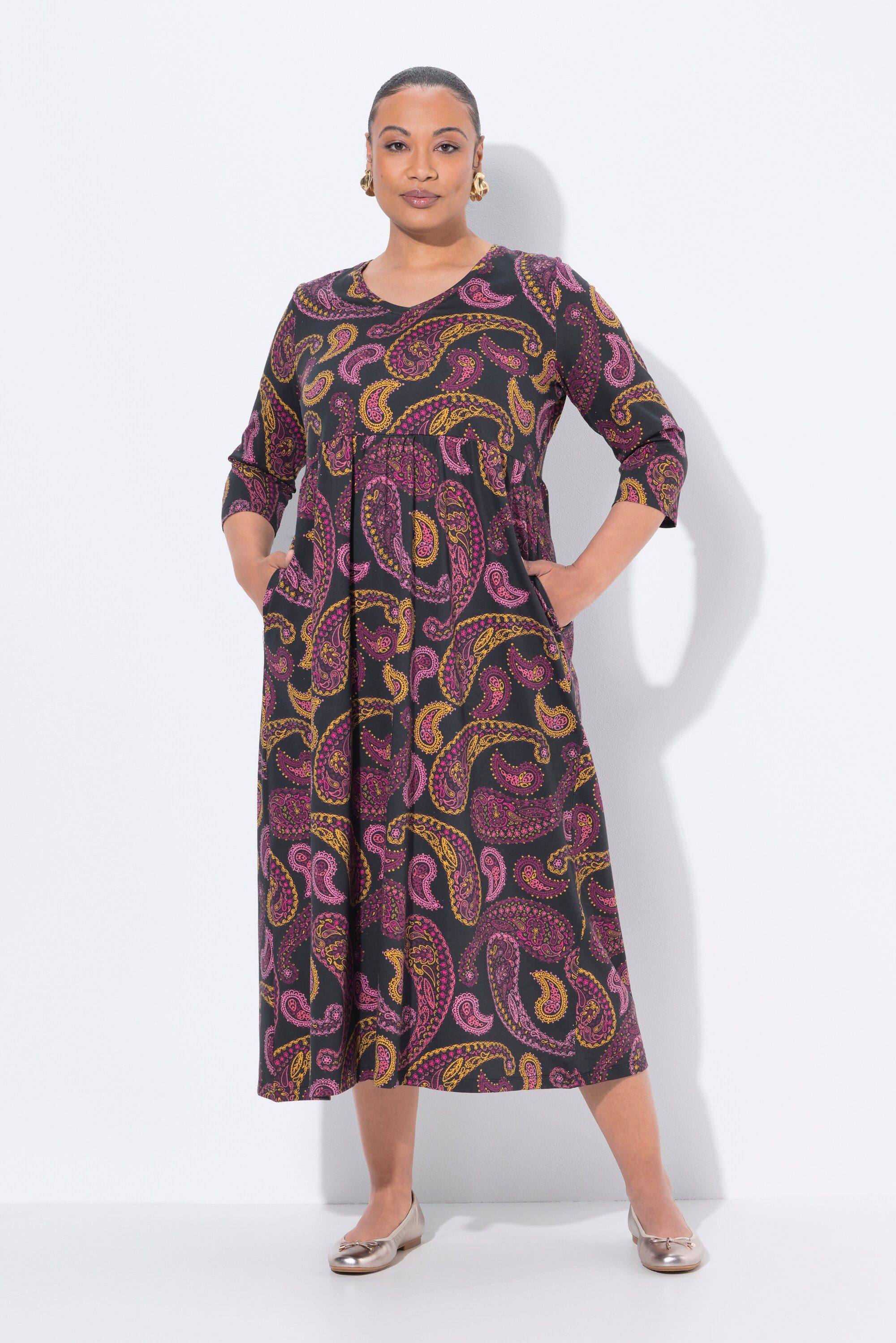 Ulla Popken Maxikleid Jersey-Maxikleid A-Linie V-Ausschnitt günstig online kaufen
