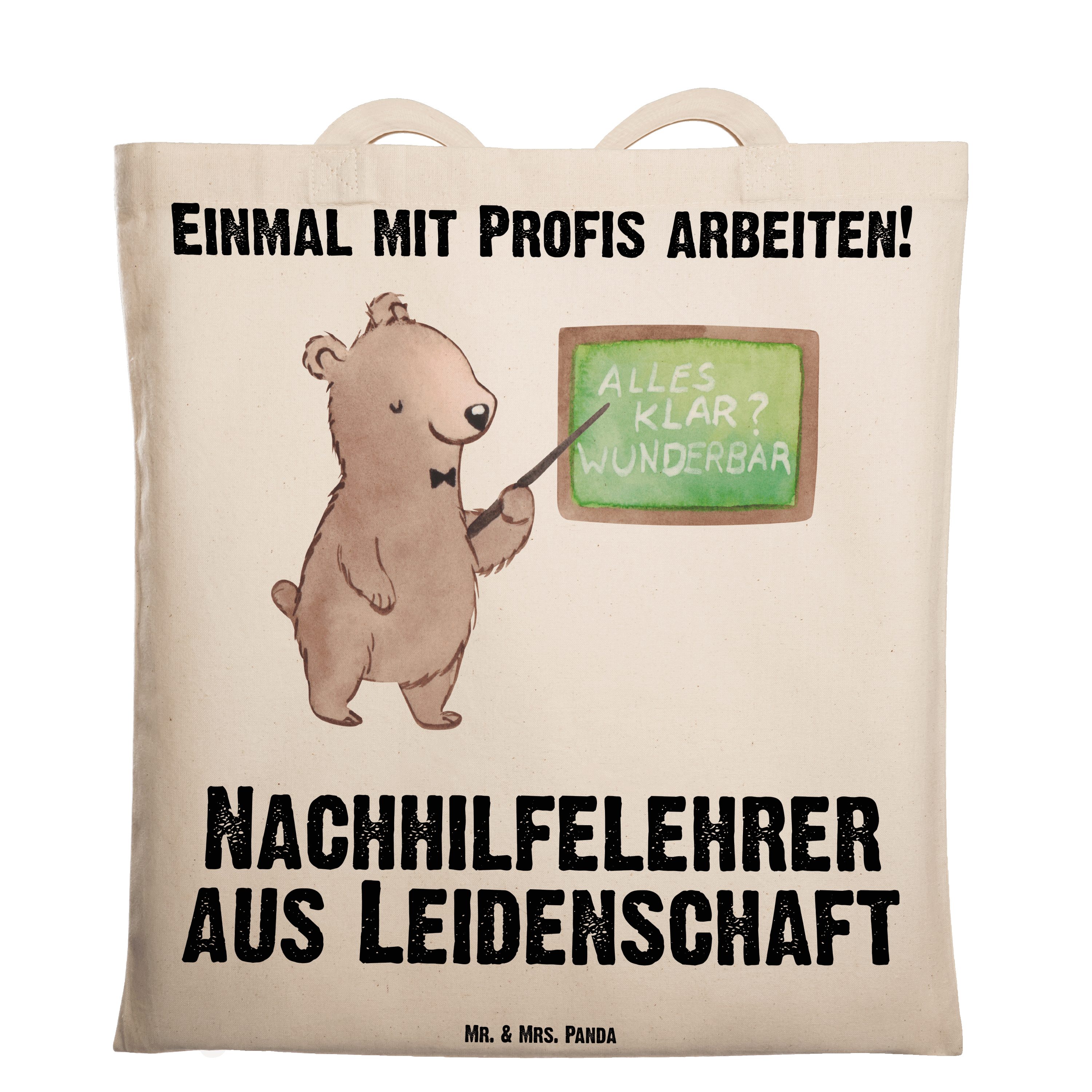 Mr. & Mrs. Panda Rente, aus Geschenk, - - Tragetasche Transparent Nachhilfelehrer (1-tlg) Leidenschaft Nac