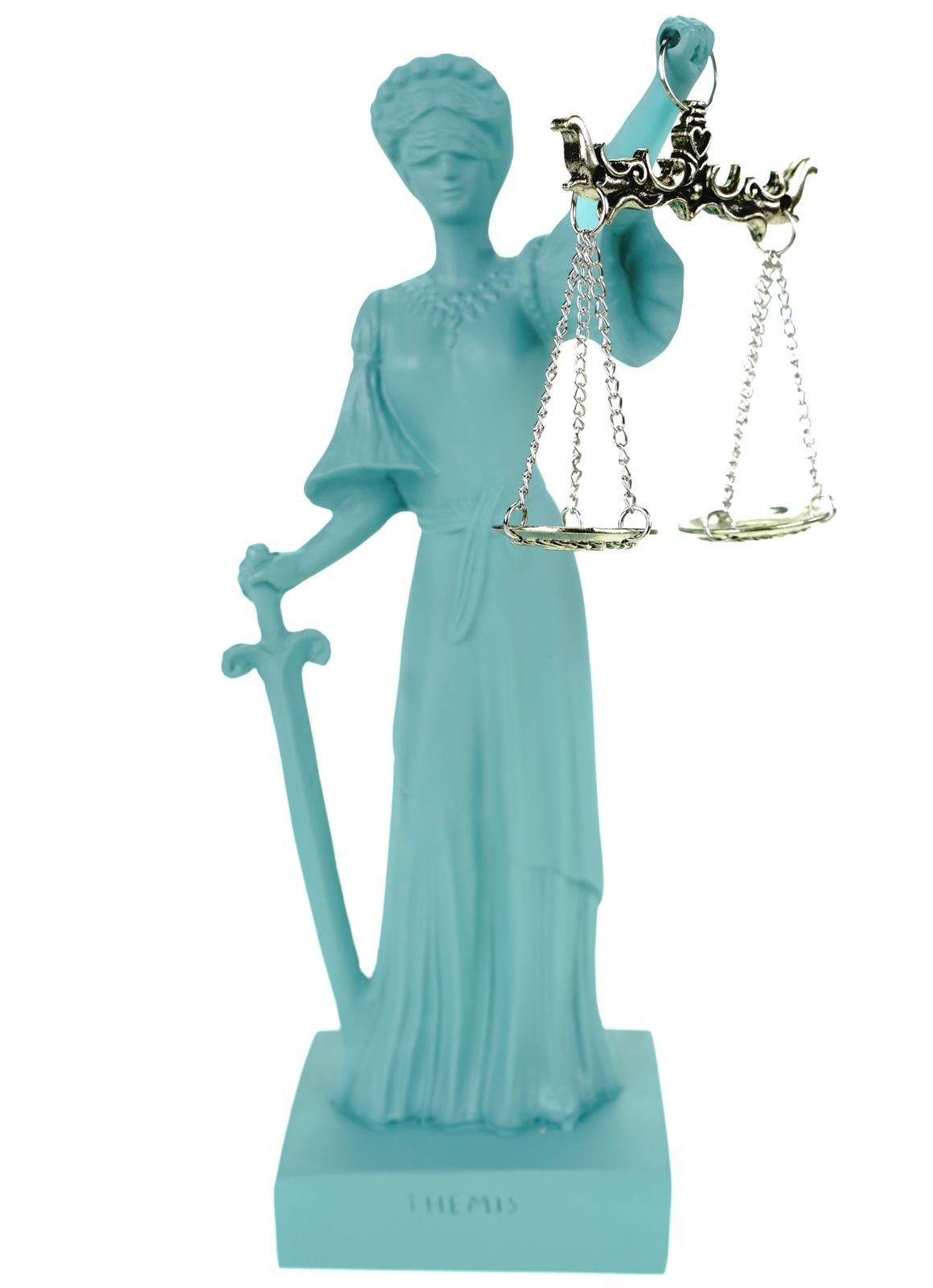 Kremers Schatzkiste Dekofigur Alabaster Justitia Göttin Figur Skulptur BGB Recht Gerechtigkeit 25 cm Türkis