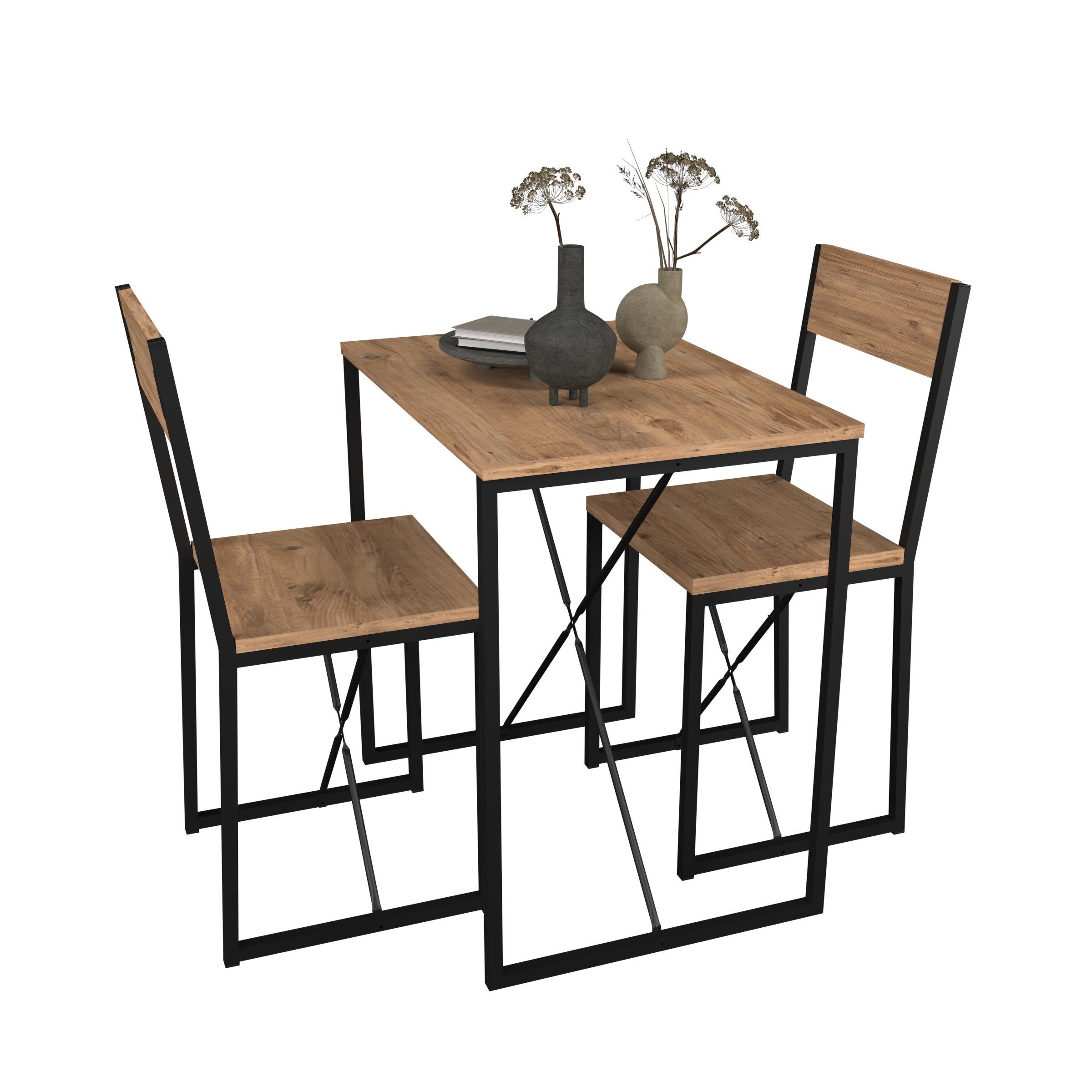 VCM Essgruppe 3-tlg. Metall Essgruppe Tischgruppe Set Insasi M, (Set, 3-tlg., 1x Tisch 2x Stuhl)