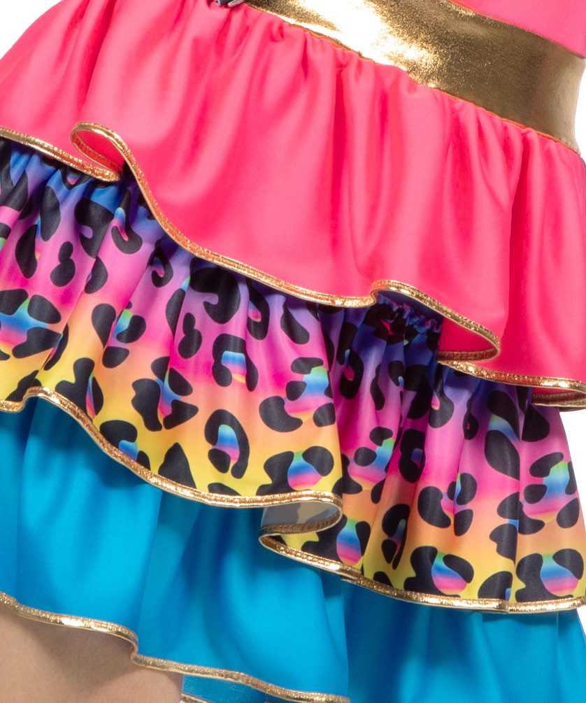Karneval-Klamotten Kostüm 80er Jahre Damen Bad Taste Panter Kleid Weste neon, Party Eighties Damenkostüm Frauenkostüm Assi Proll Bad Taste Karneval