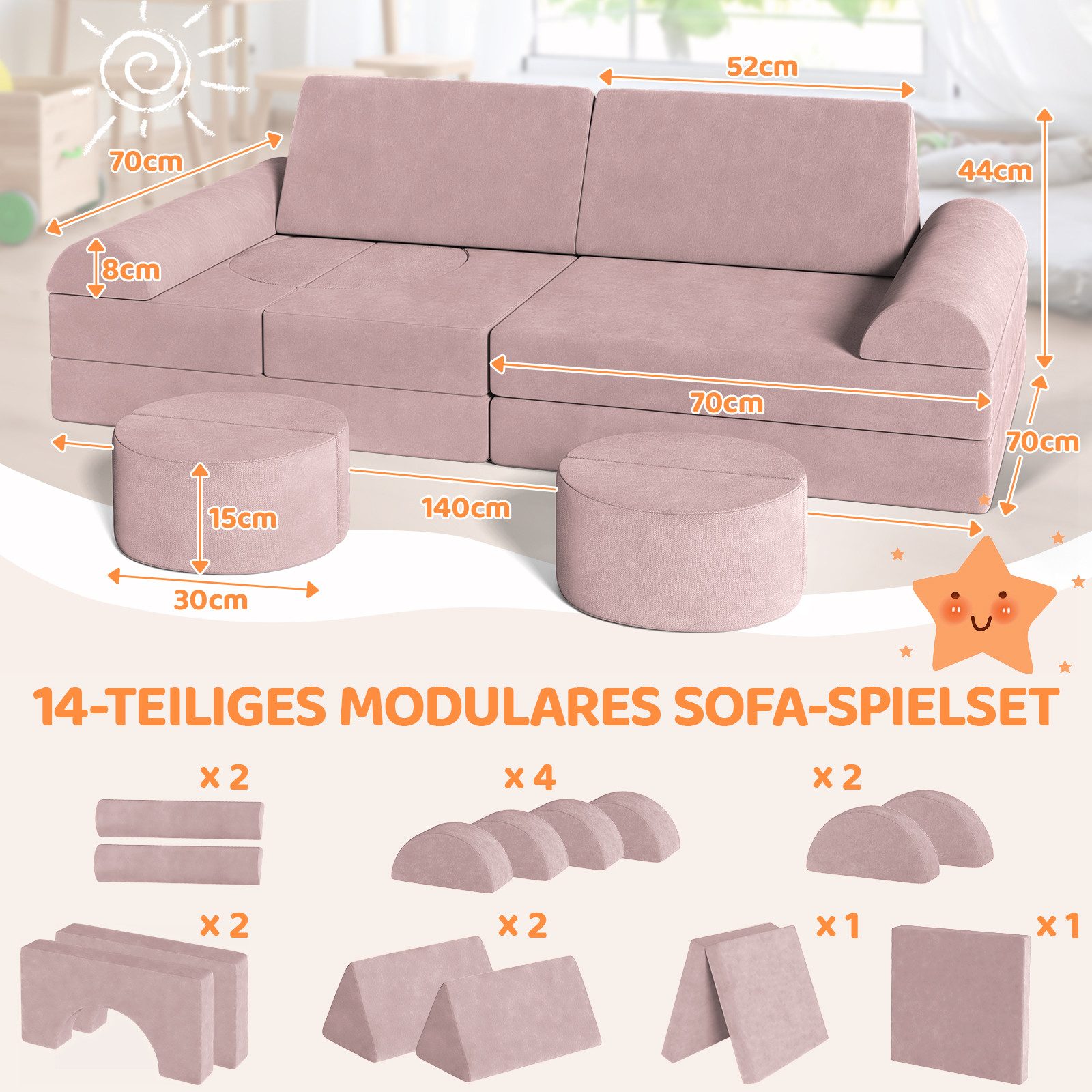 TLGREEN Kindersofa mit 15PCS Modul, Modulare Kinderspielcouch, Spielsofa fü günstig online kaufen
