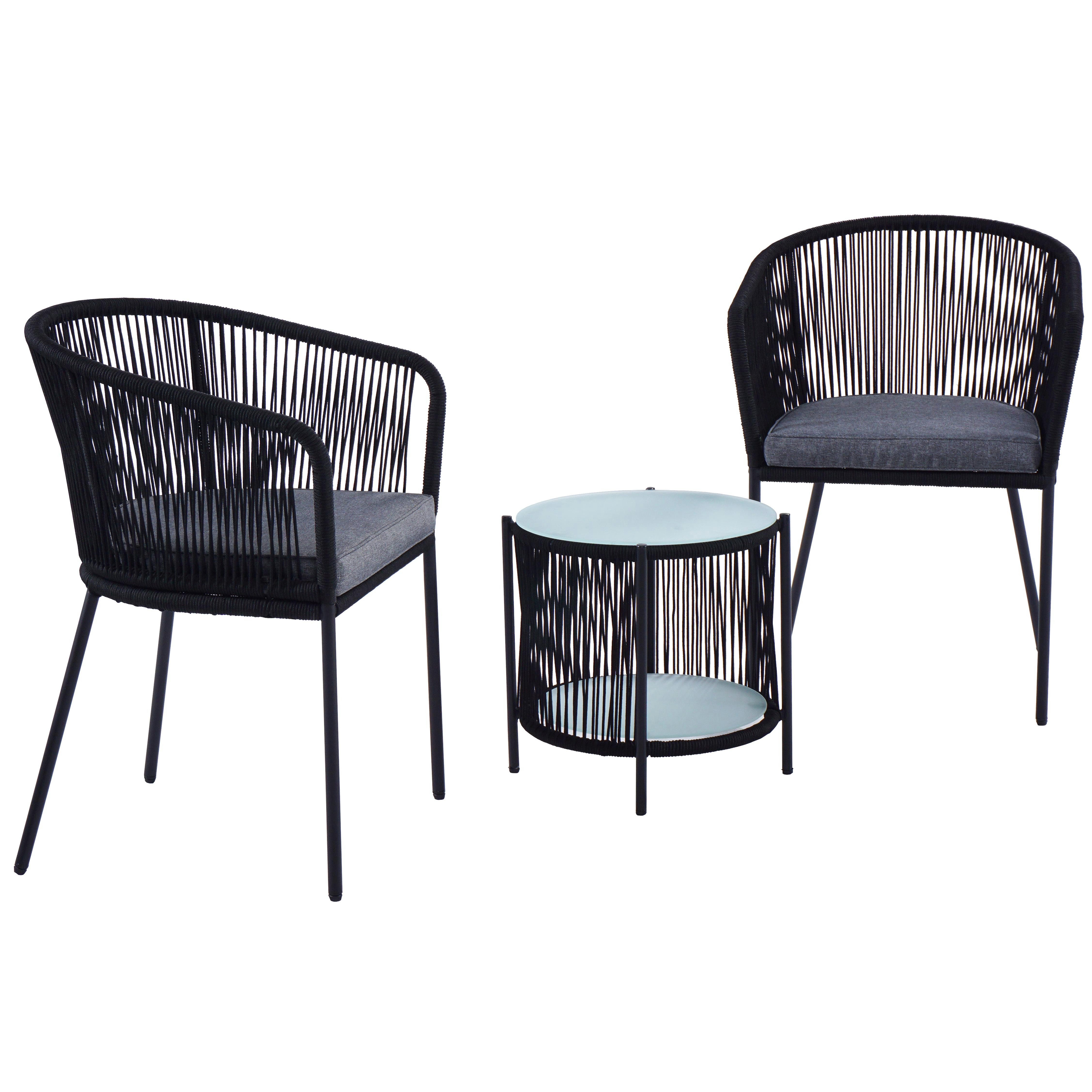 ESTEXO Sitzgruppe Balkonset Gartenset Bistro Set Gartenmöbel Set Outdoor Rope Schwarz