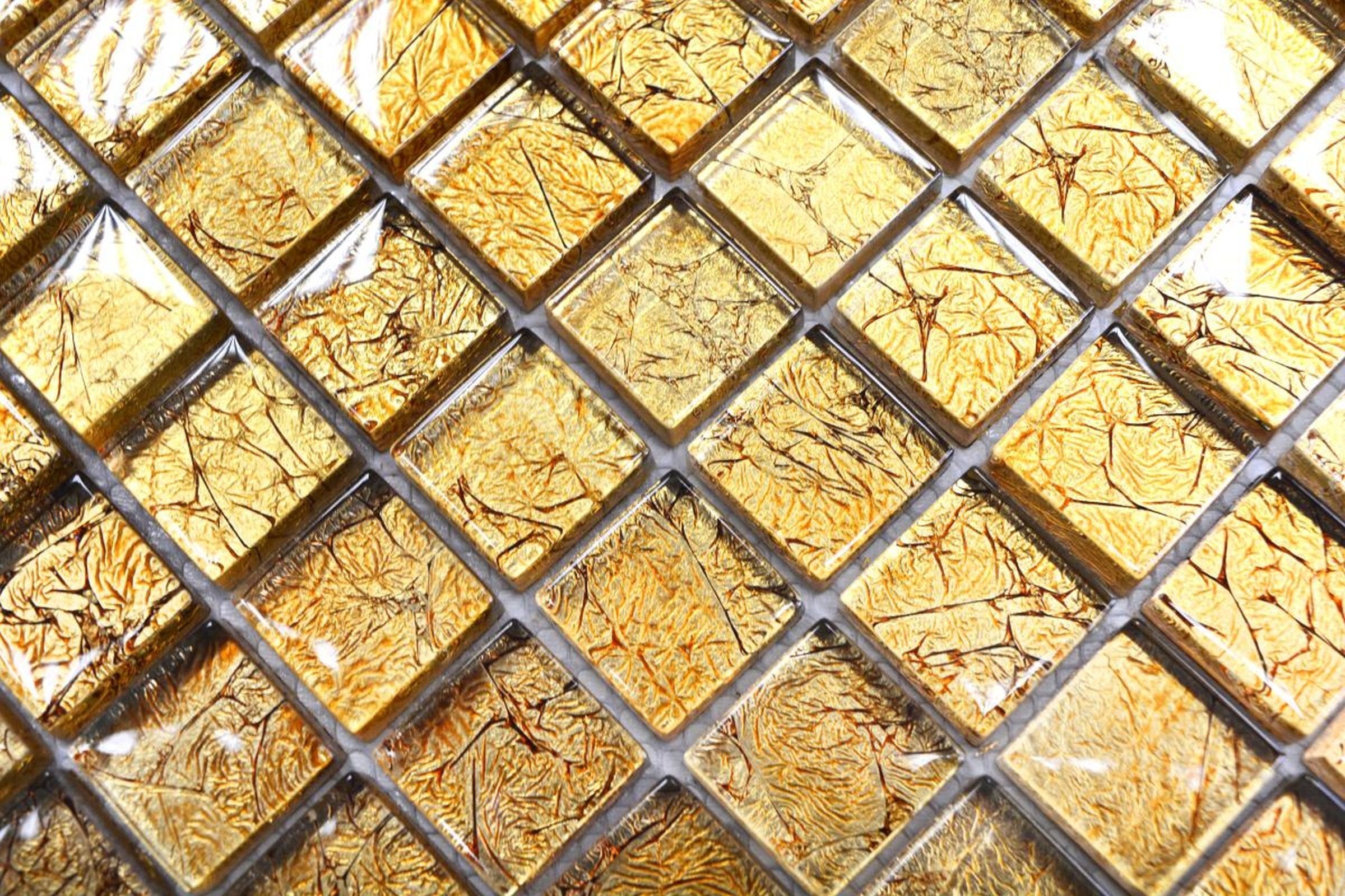 Mosani Mosaikfliesen Glasmosaik gold Mosaikfliese Struktur Fliesenspiegel Küche Duschwand