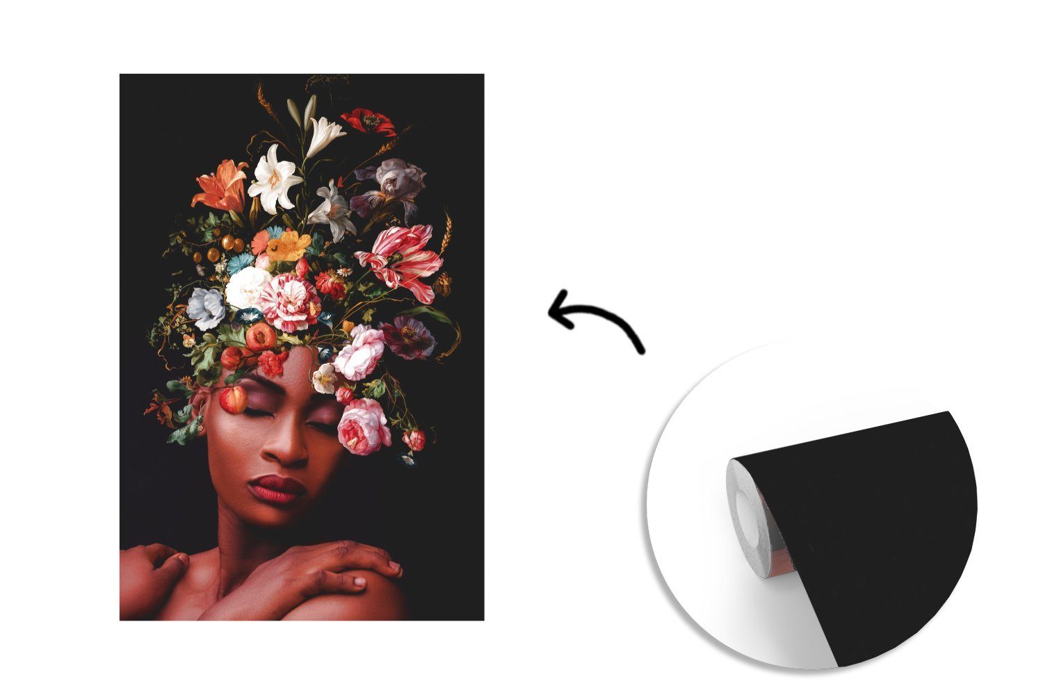- Matt, St), (3 Blumenstrauß, Make-up - MuchoWow Vinyl Tapete Wandtapete Frau für Wohnzimmer, bedruckt, Montagefertig Fototapete