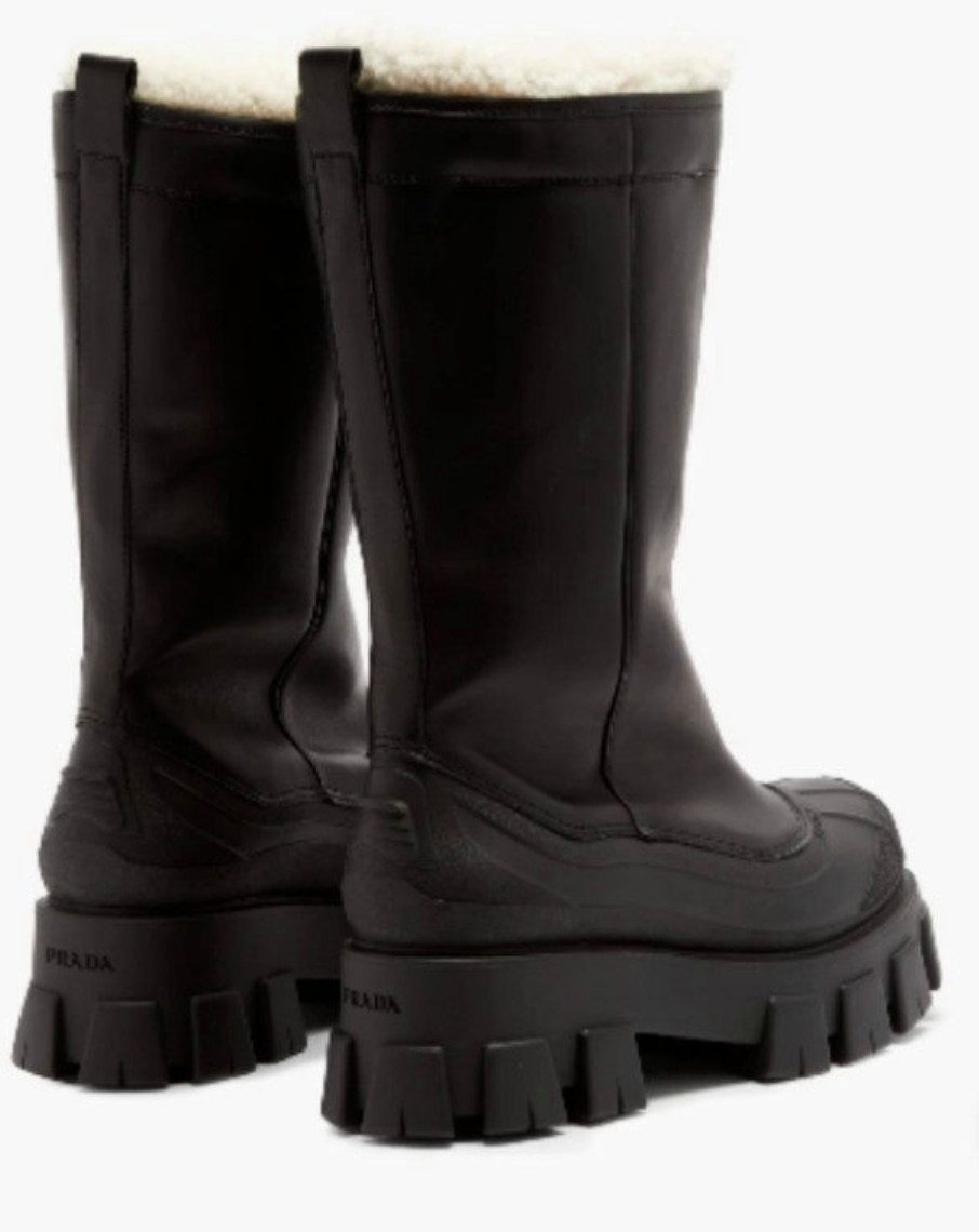PRADA Monolith Boots Chunky-sole Leder Stiefel Winterboots klobigen Lug-Sohle und einer konturierten Gummifußbasis ausgestattet