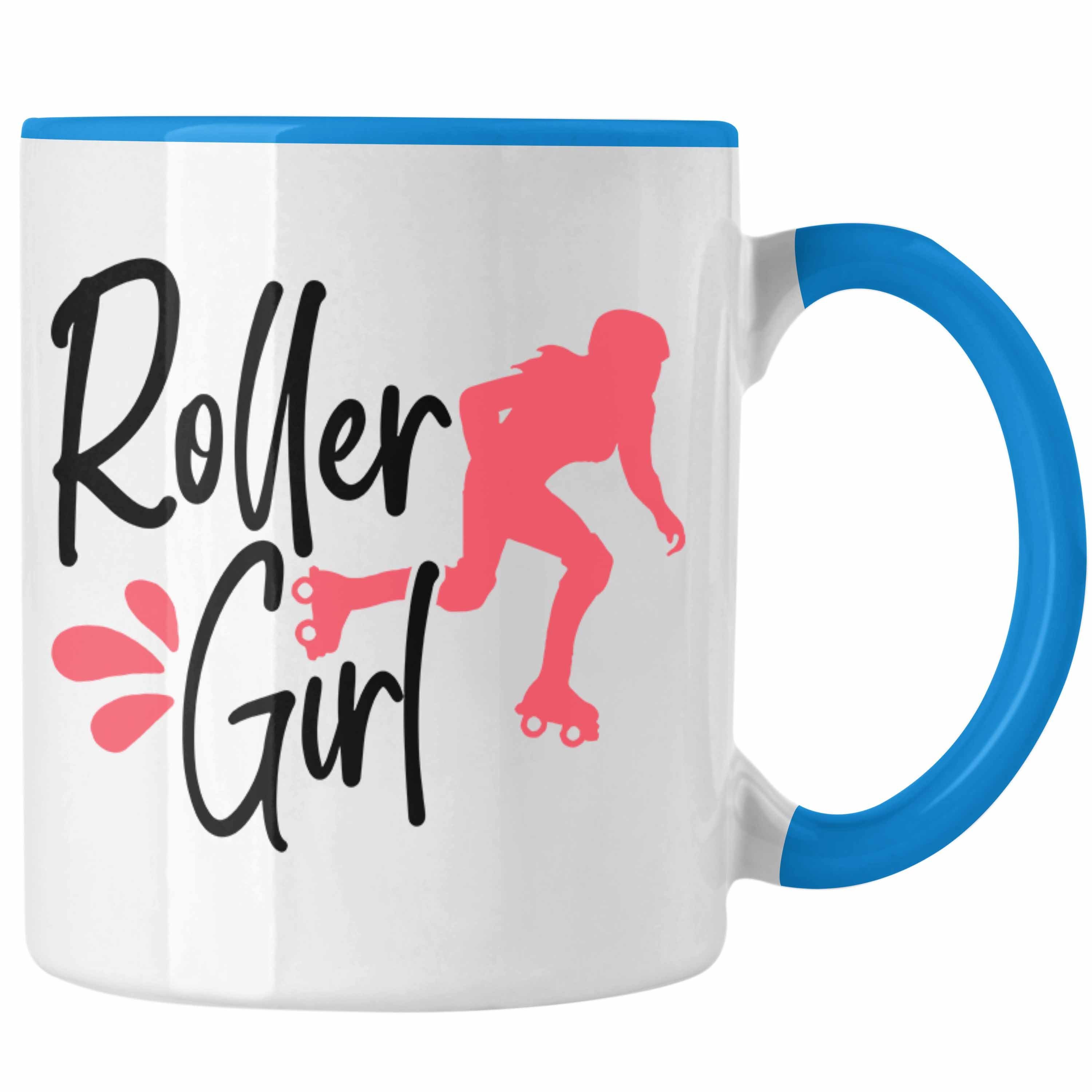 Trendation Tasse Lustige Rollschuh Tasse Geschenk für Roller Girls "Roller Girl" Nostal Blau