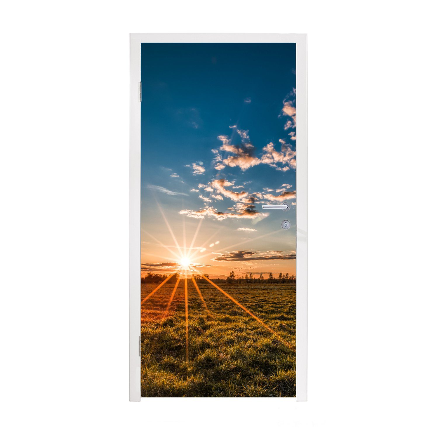 MuchoWow Türtapete Sonnenuntergang - (1 für Fototapete St), - Gras, 75x205 Türaufkleber, cm - Tür, Wolken Matt, bedruckt, Natur