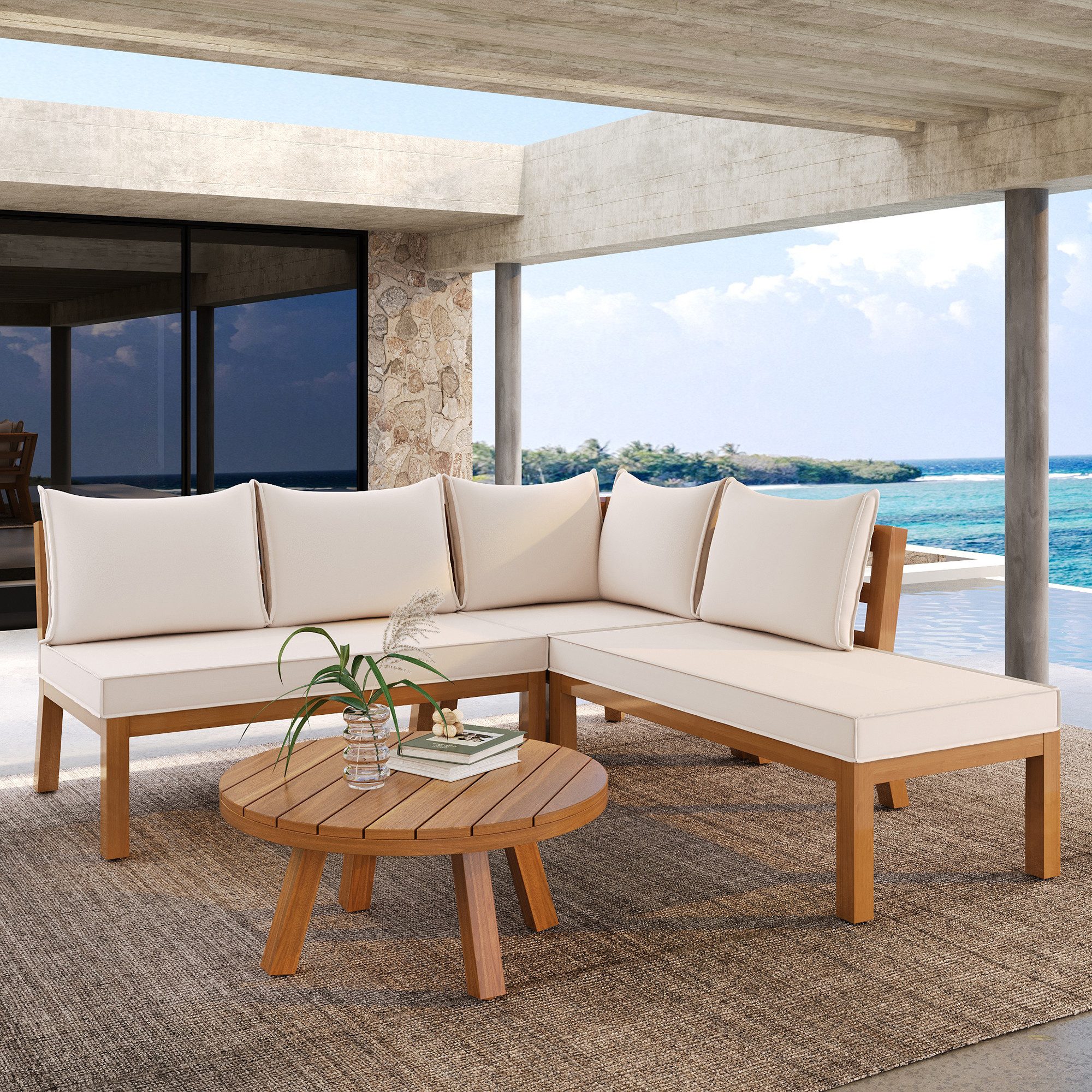 Flieks Gartenlounge-Set, 5-Sitzer Balkonset Gartenmöbel Akazienholz günstig online kaufen