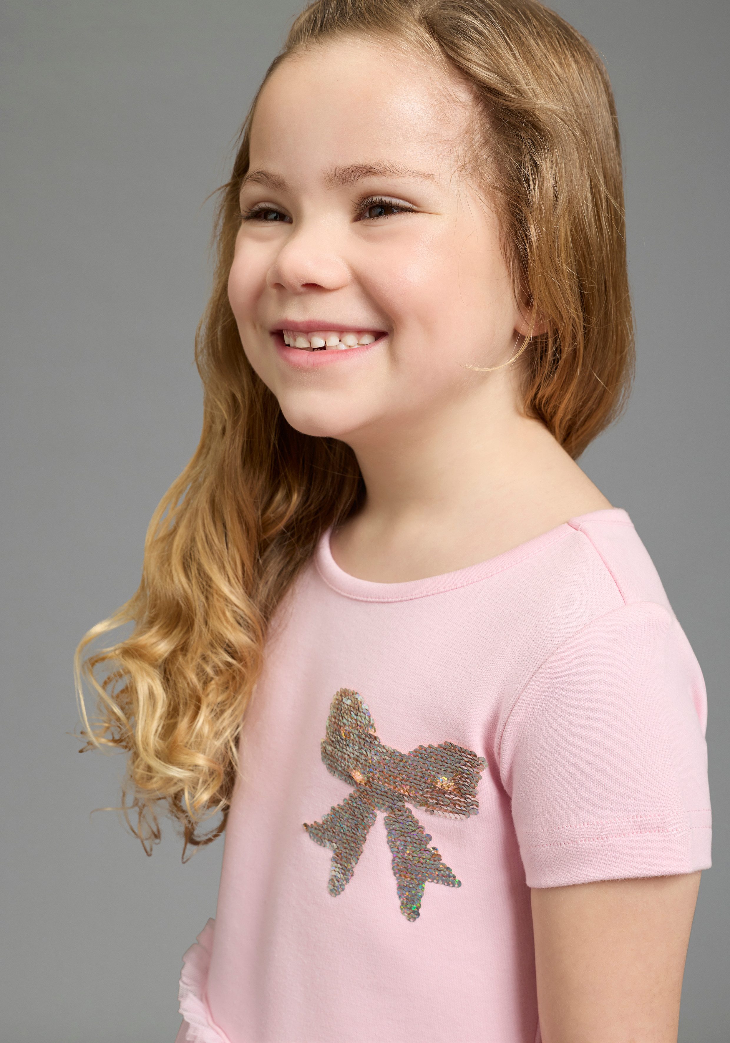 KIDSWORLD Jerseykleid Kleid mit Tüllrock und Wende-Pailletten ausgestellter Saum, für Mädchen, aus Baumwolle und Polyester