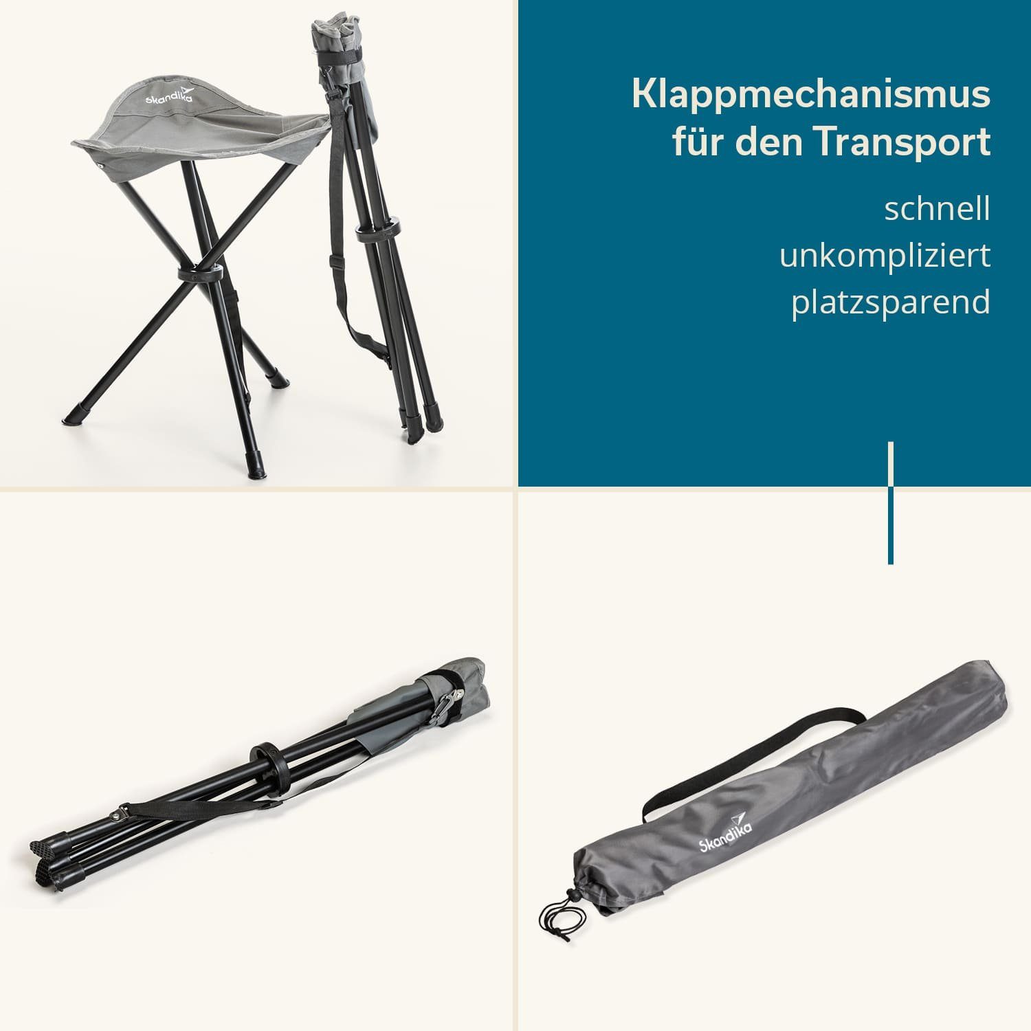 Skandika Campingstuhl Dreibeinhocker Tomperi, Klappbarer Campinghocker, bis 100 kg (Bindeband mit Klett und Trageriemen mit Karabinerhaken, fest montiert), leic – Bild 4 von 5