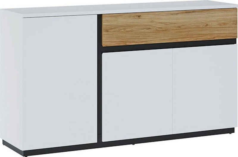 Feldmann-Wohnen Sideboard Novena (1 St), 155x40x87cm weiß schwarz Catania Eiche