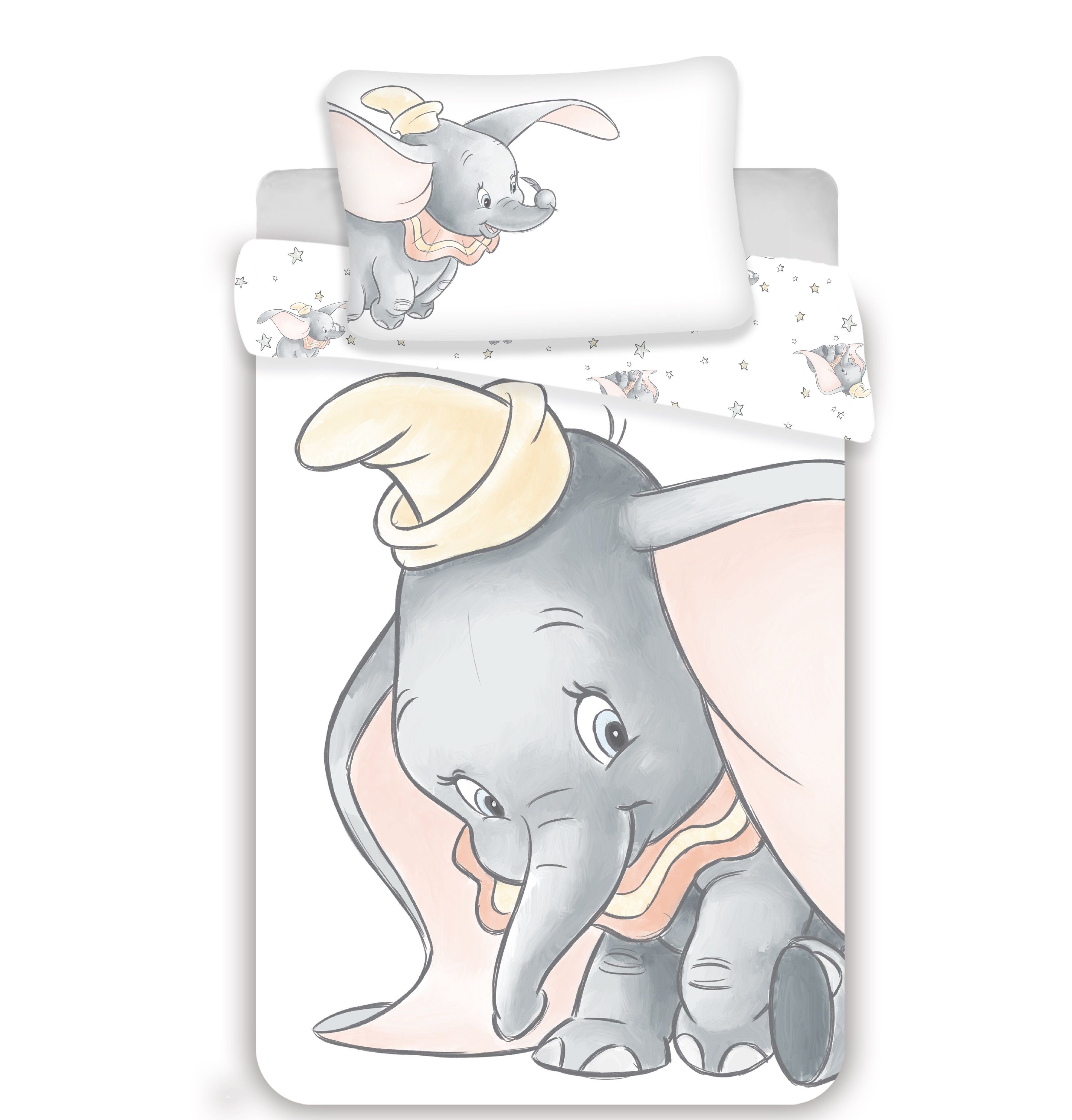 Babybettwäsche Set Elefant Dumbo 2tlg. 100% Baumwolle 100x135 cm, 40x60 cm, Disney Dumbo, Baumwolle, 2 teilig