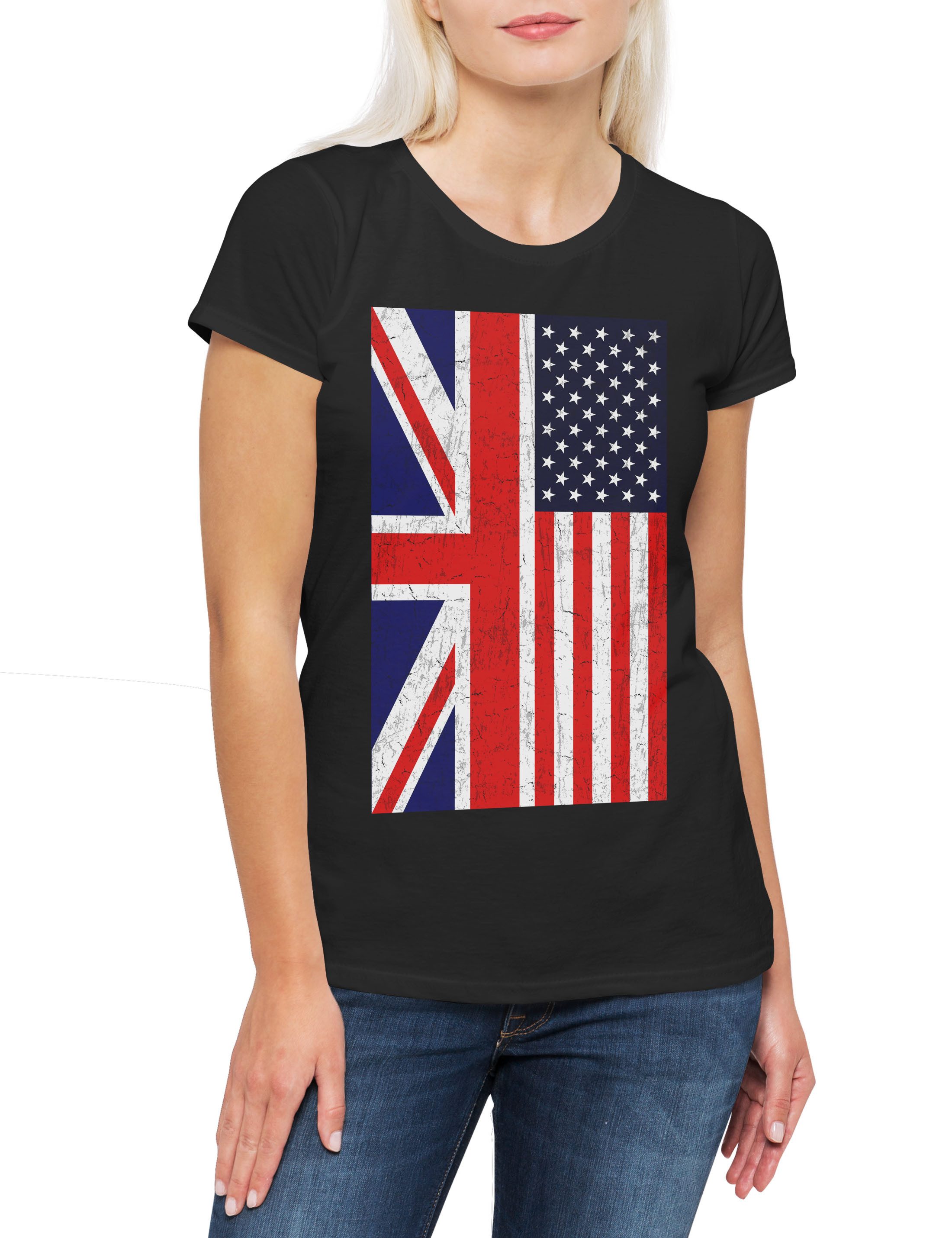 Print-Shirt Great Britain USA Flag Damen T-Shirt America Amerika US United States