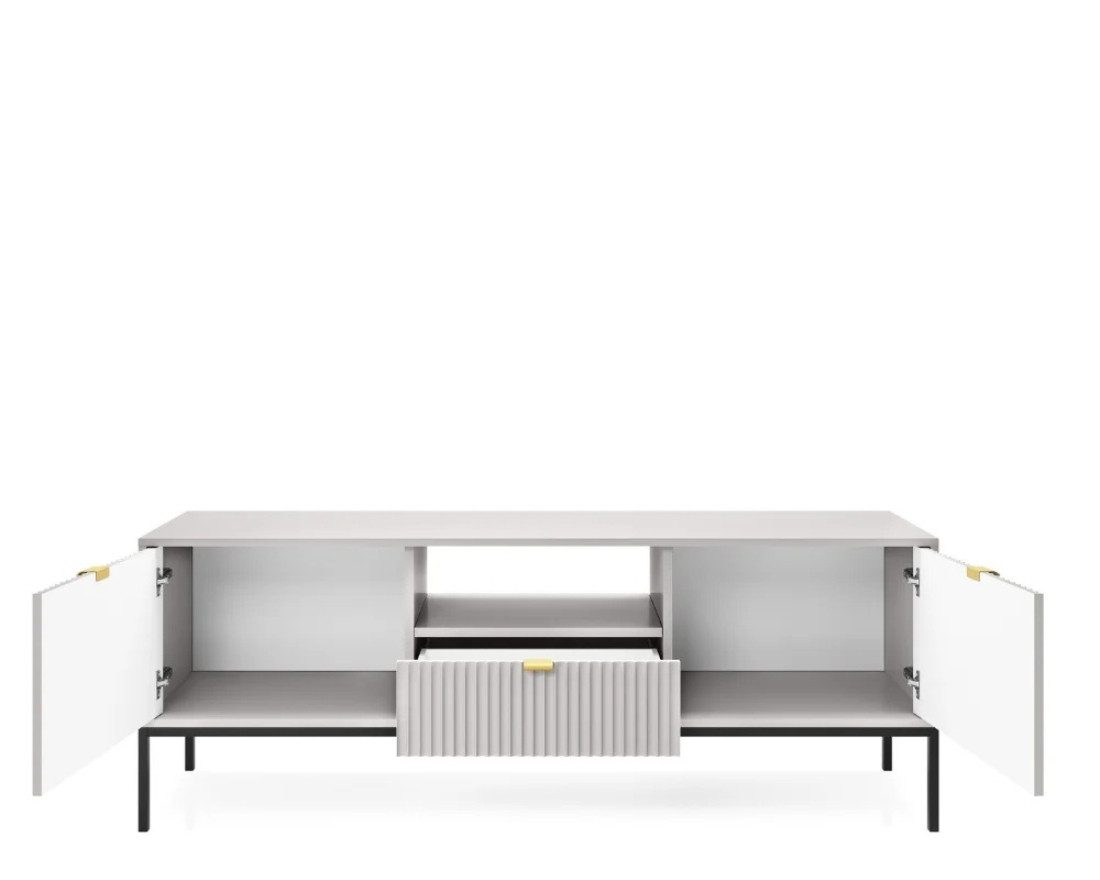 Deine Möbel 24 TV-Board NOVO RTV154 RTV-Schrank Fehrnseher Tisch Weiß Grau Schwarz (Set, 3 St., Wohnzimmer Goldene Griffe Weiß Grau Schwarz Gold), geriffelte Fronten 154 cm breit inkl. Schublade Regale Schränkchen