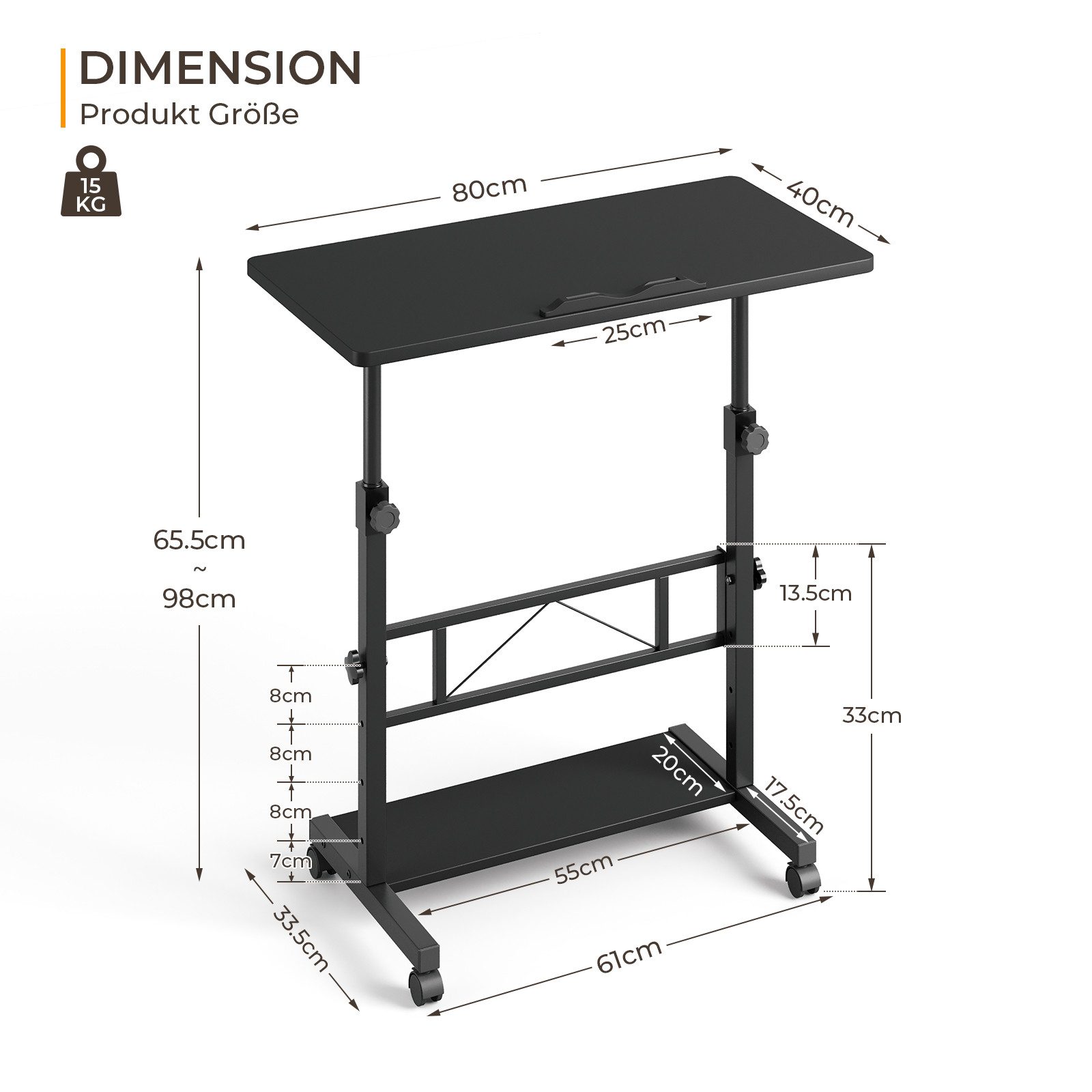 Dripex Schreibtisch höhenverstellbar 80x40cm, mit Rollen und neigbar Tischplatte